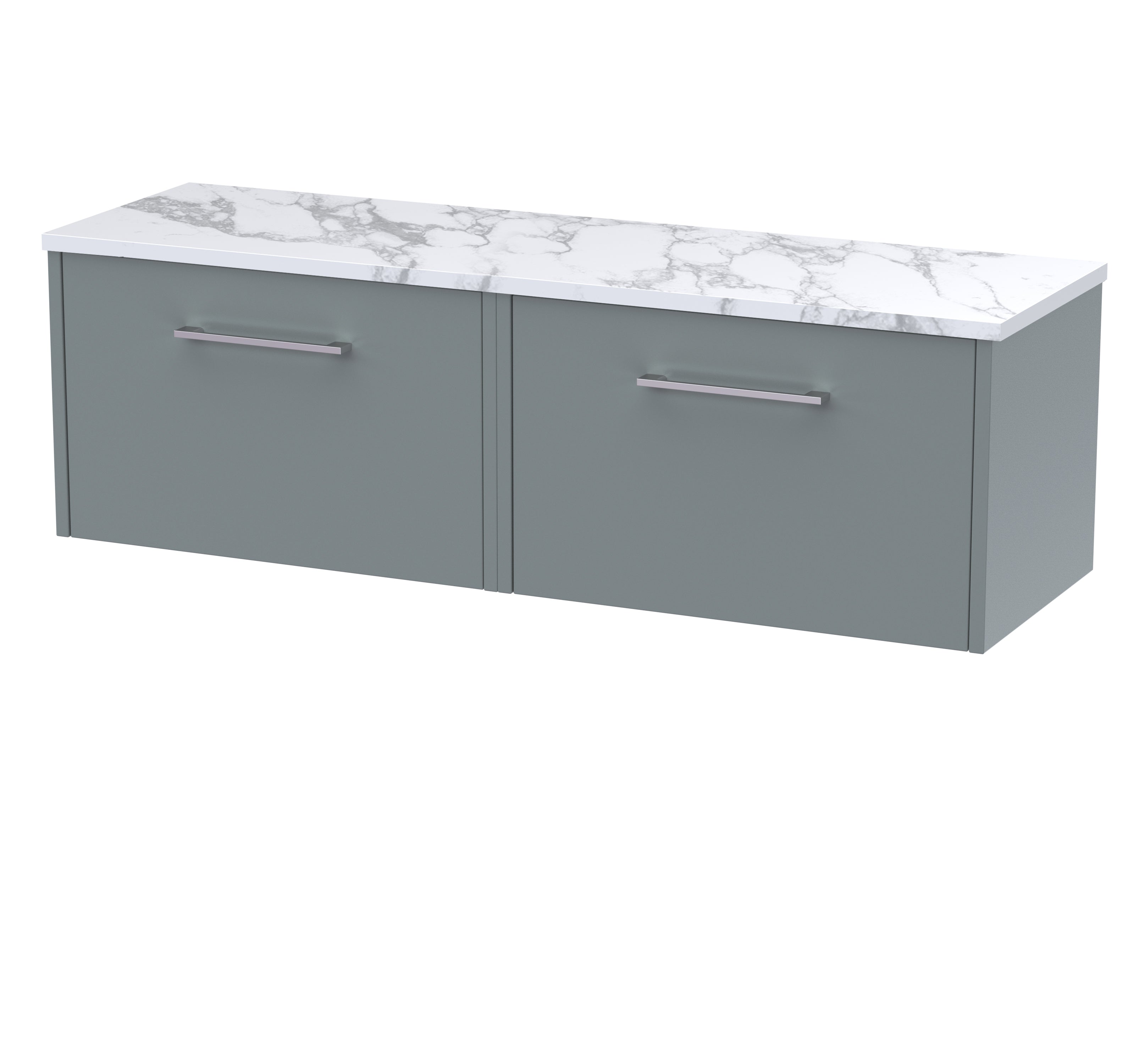 Sleek grey bathroom vanity with a white marble top, modern handles, ideal for contemporary bathroom decor, offering stylish storage solutions and elegant design from Bubly Bathrooms.