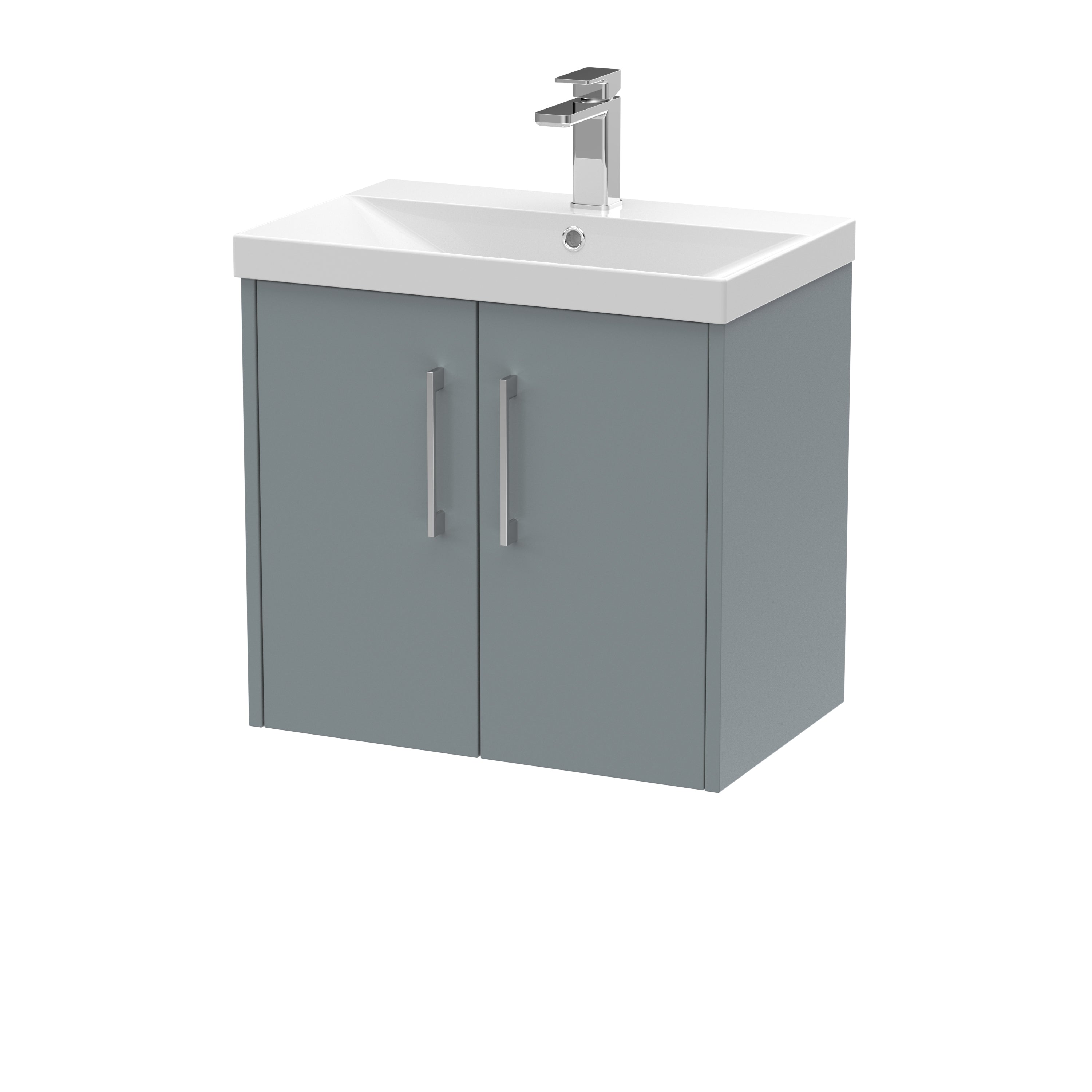 Sleek grey bathroom vanity unit with white ceramic sink and modern chrome tap, ideal for contemporary bathrooms and wash basin setups.