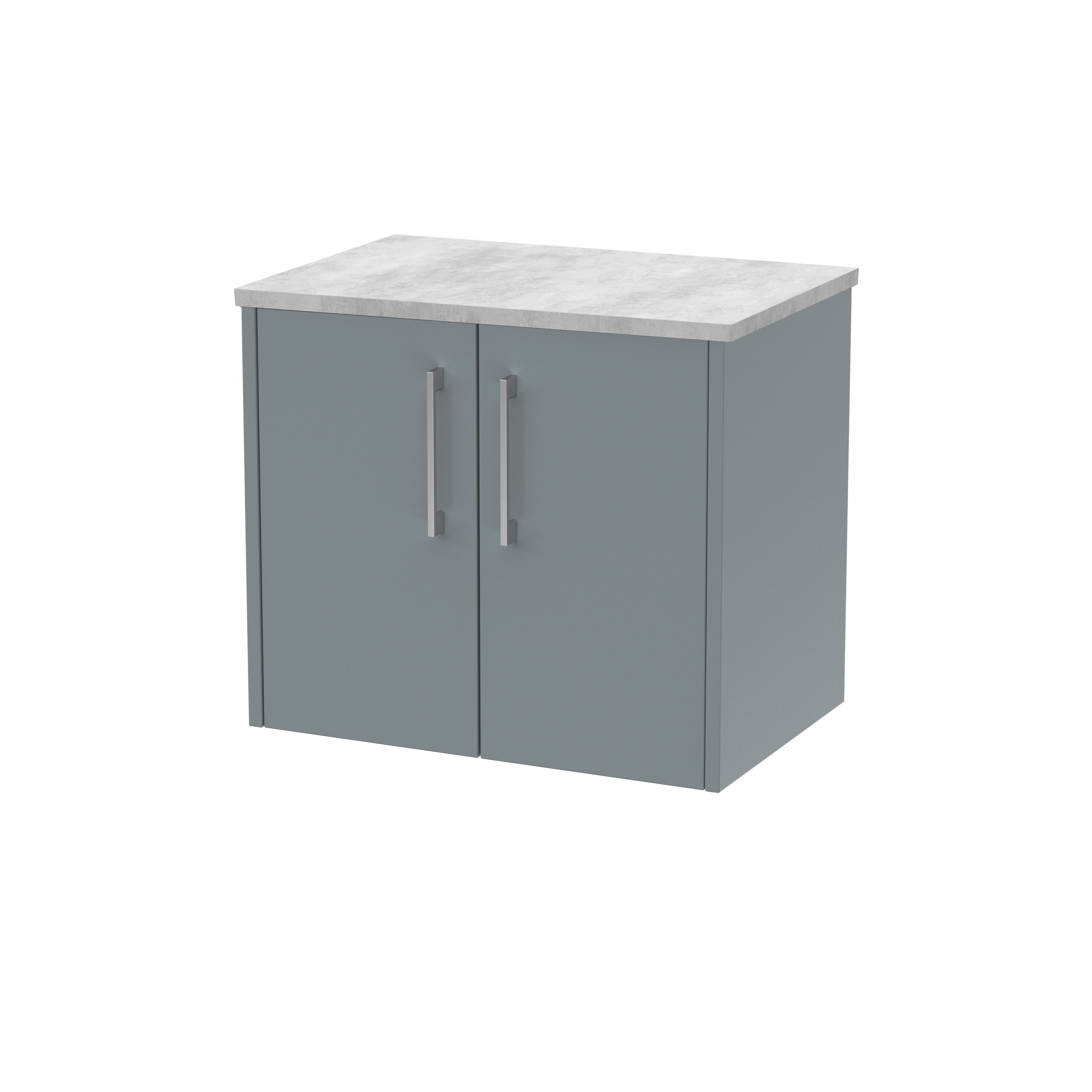 Modern grey bathroom cabinet with a marble countertop, ideal for bathroom storage and style.