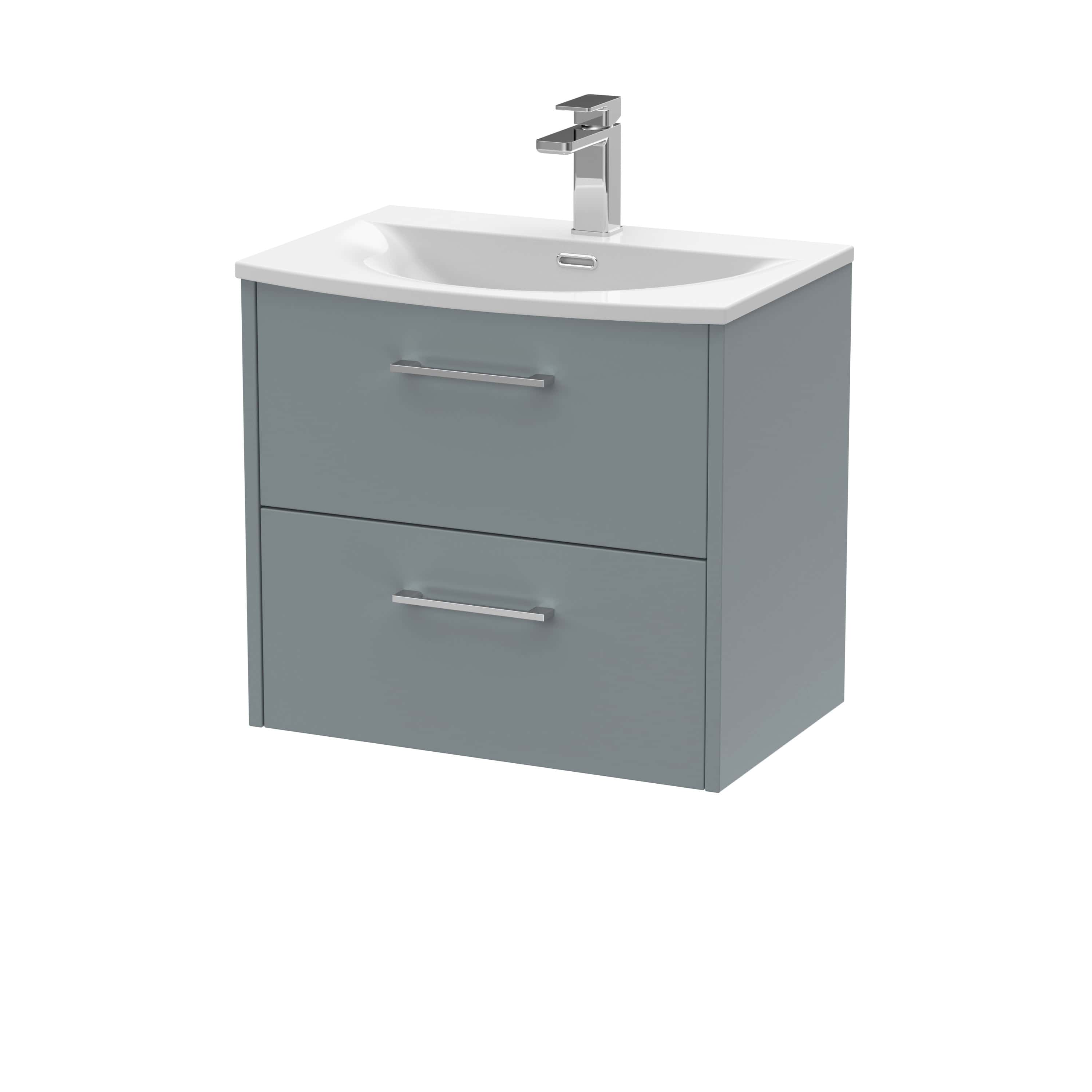 Contemporary blue bathroom vanity unit with integrated sink and chrome tap, ideal for modern bathroom designs, offering stylish storage solutions.