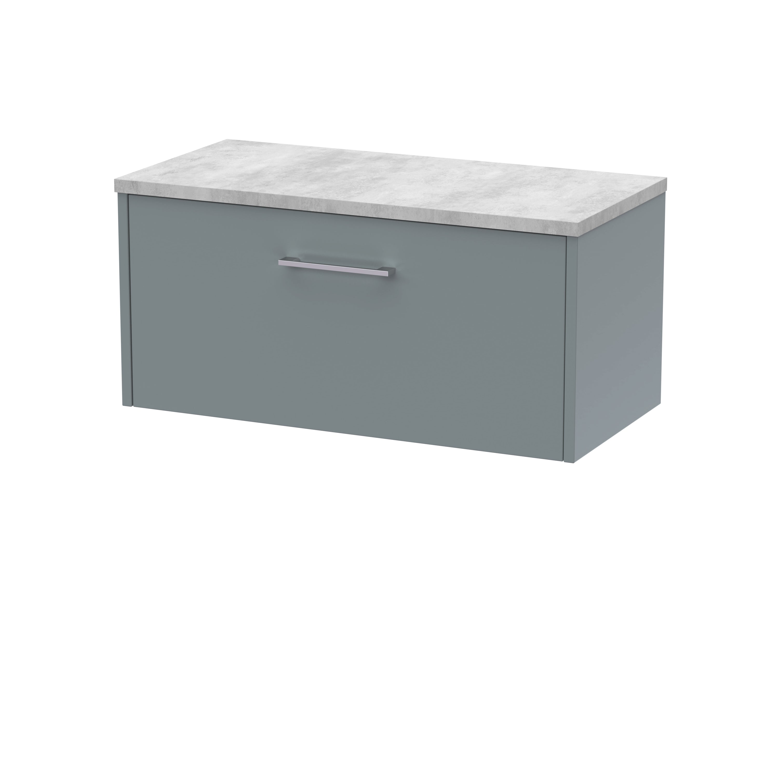 Stylish blue bathroom vanity with a sleek marble countertop, ideal for modern bathroom design. Features a spacious drawer for convenient storage and a contemporary handle for a minimalist look.