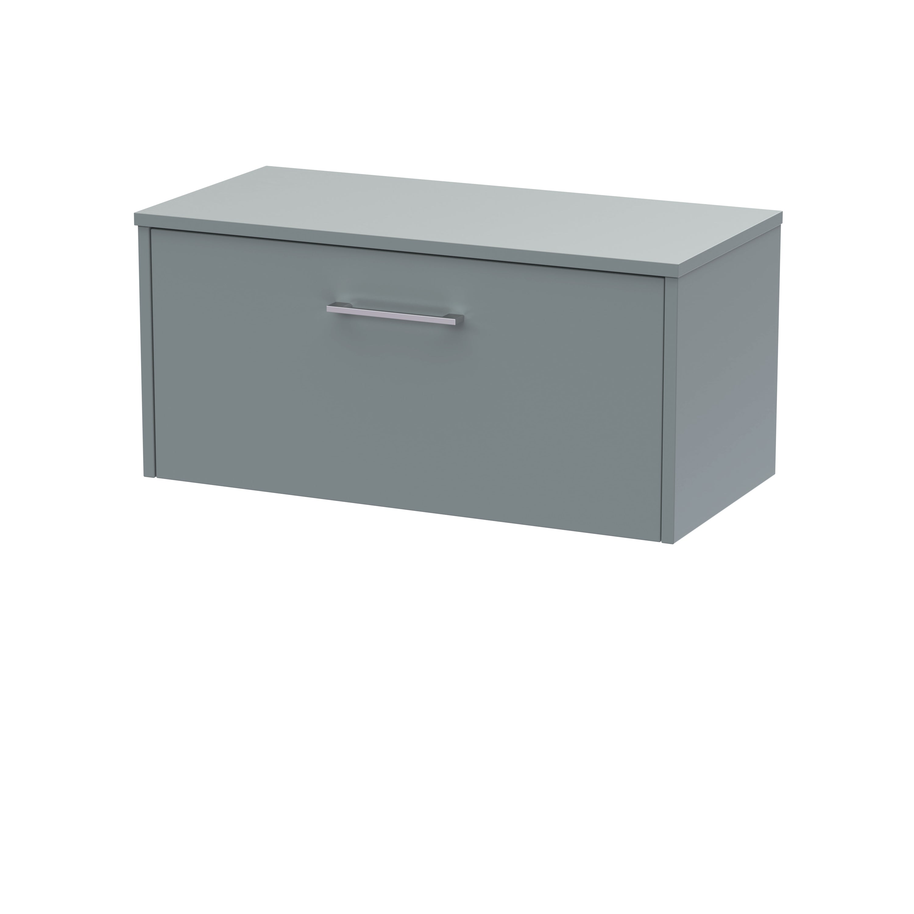 Modern grey bathroom wall cabinet with sleek handle for bathroom storage solutions.