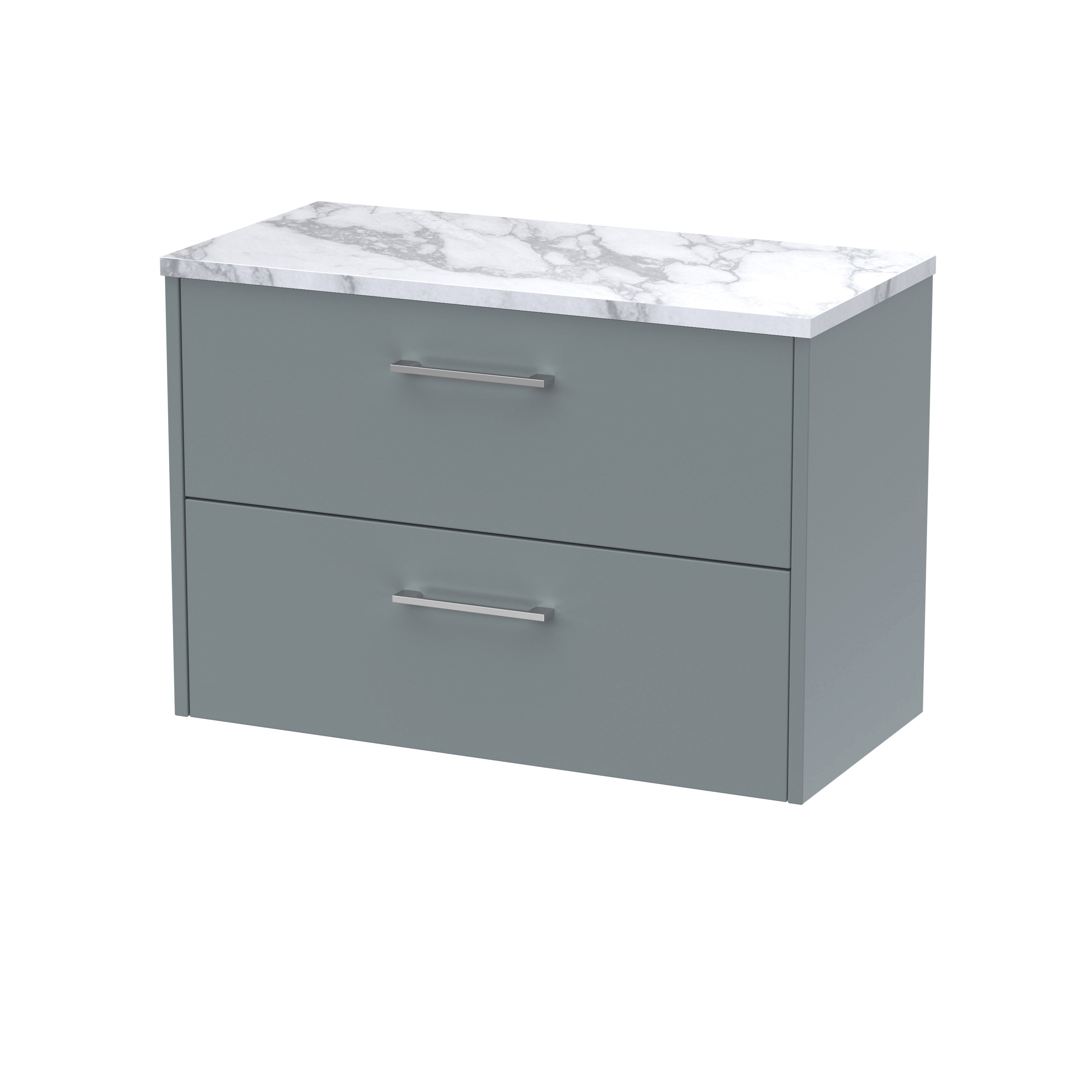 Modern blue bathroom vanity with marble top and sleek metal handles, ideal for contemporary bathroom decor. Durable finish, spacious drawers, and elegant design enhance bathroom functionality and style.
