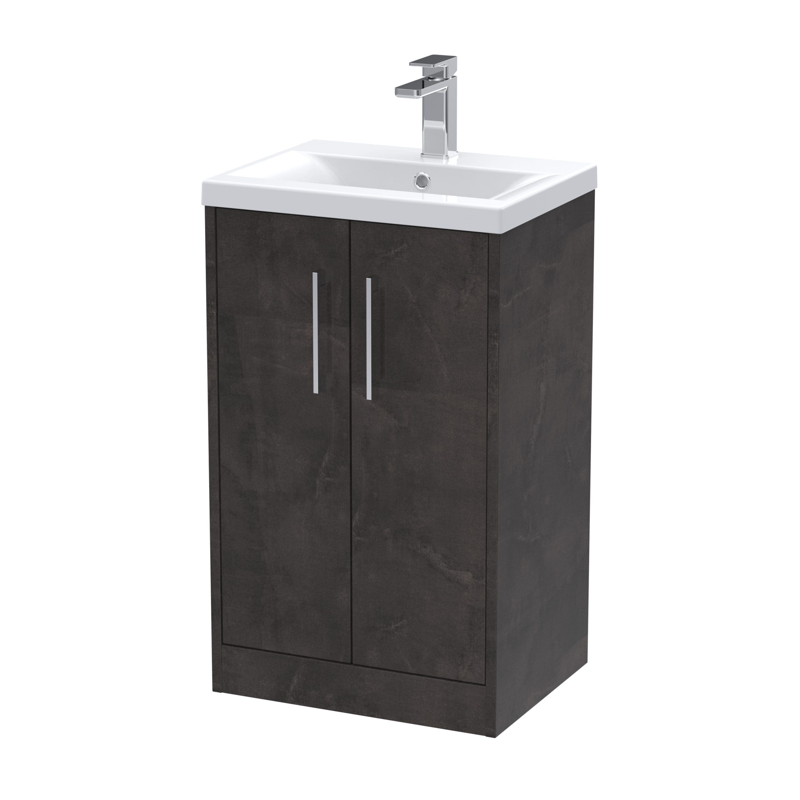 Modern bathroom vanity with a sleek dark wood cabinet and white ceramic sink, featuring a contemporary chrome faucet for stylish bathroom sink installation.