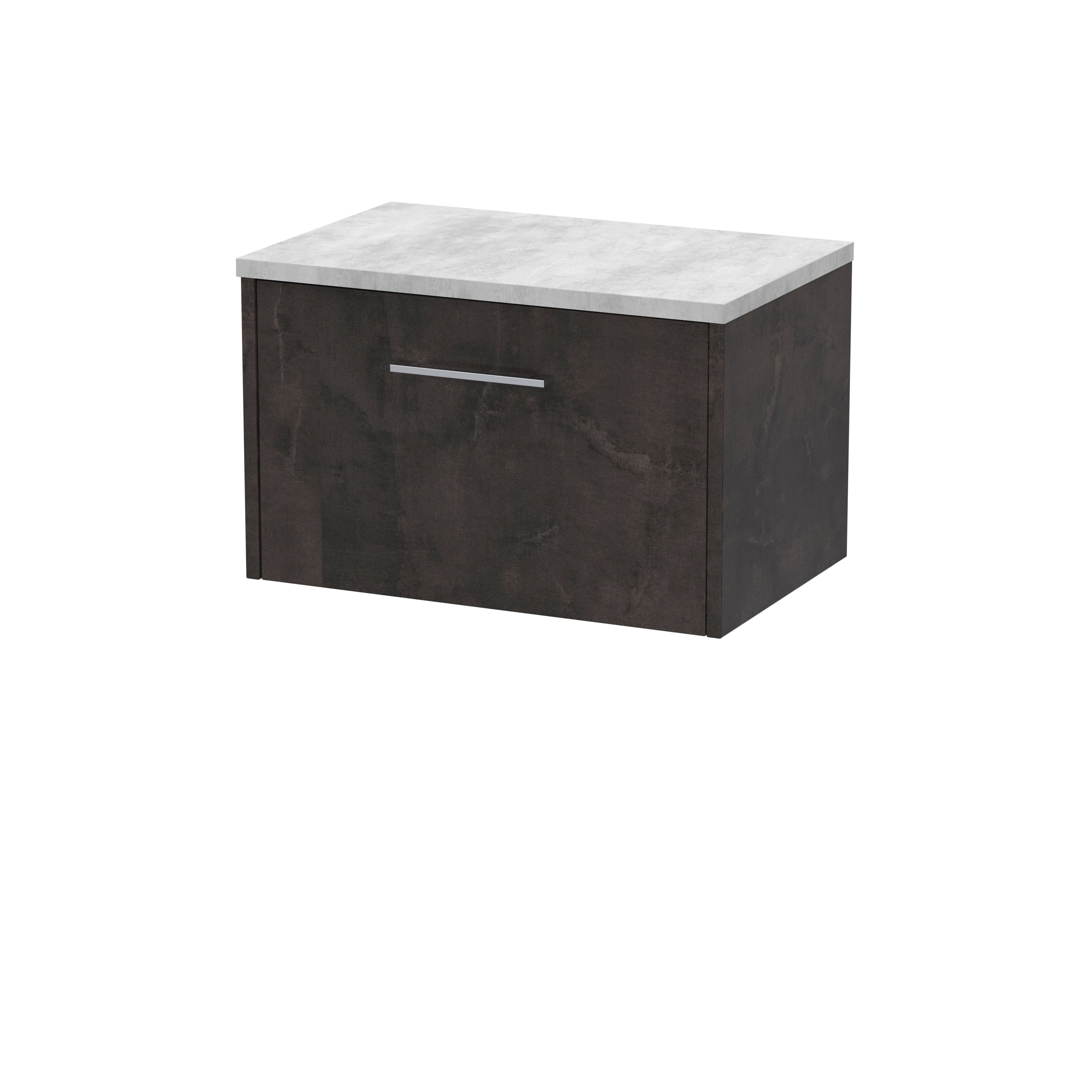 Modern bathroom vanity unit with dark wood finish and a white marble top, ideal for contemporary bathroom design. Perfect storage solution for bathroom essentials with sleek handle design.