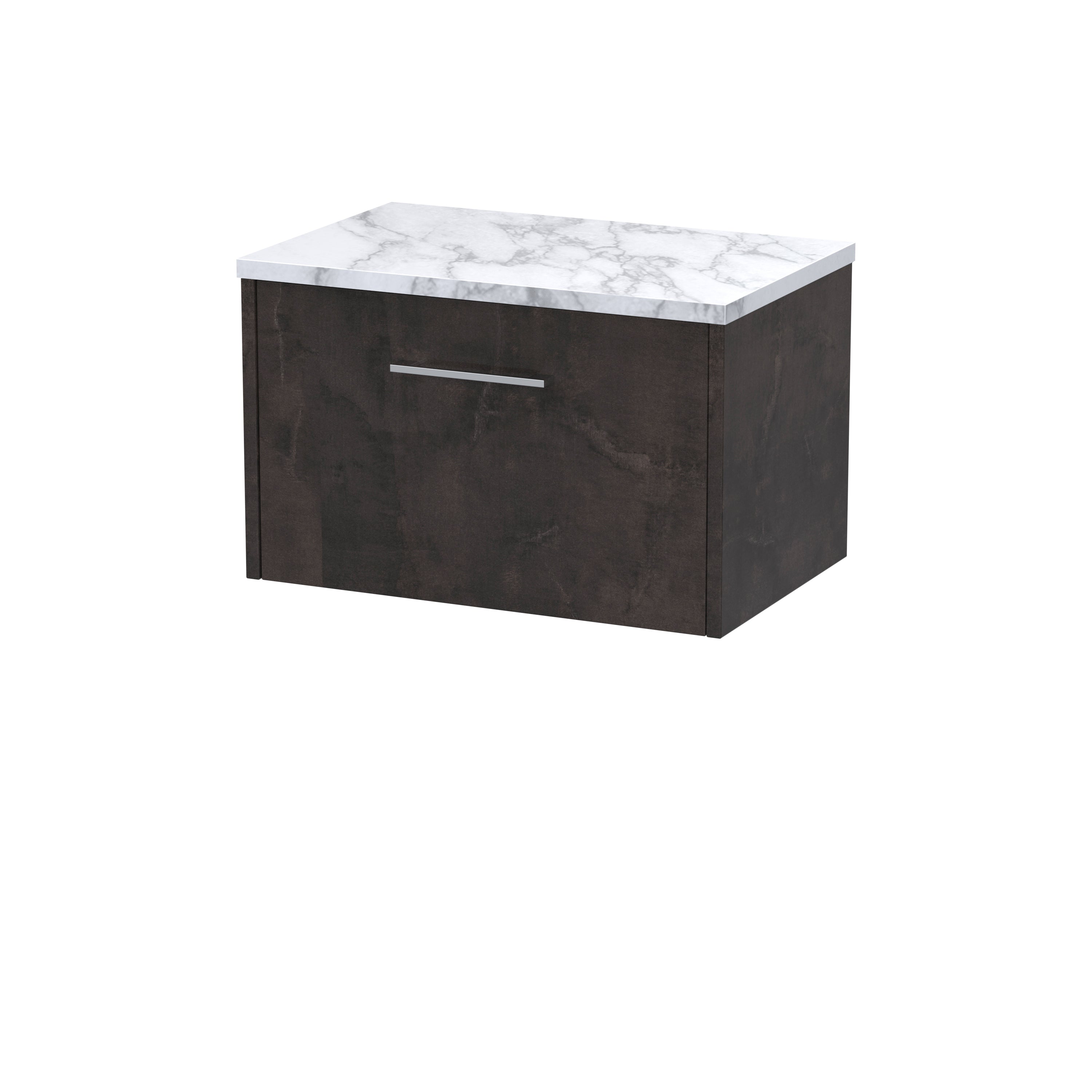 Sleek bathroom vanity with dark wood finish and white marble top for modern bathroom design.