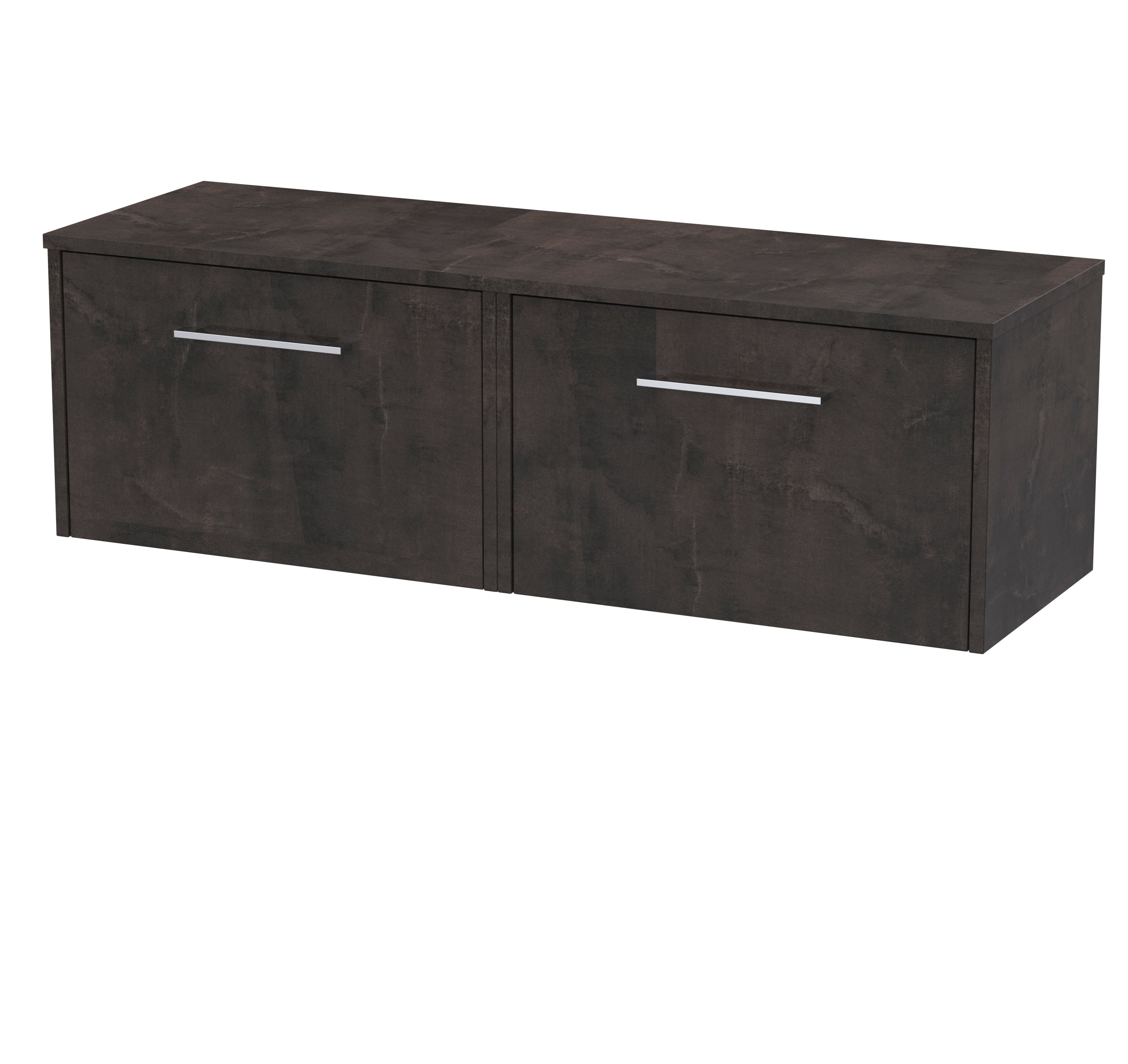 Modern dark wood bathroom wall cabinet with sleek silver handles for stylish bathroom storage.