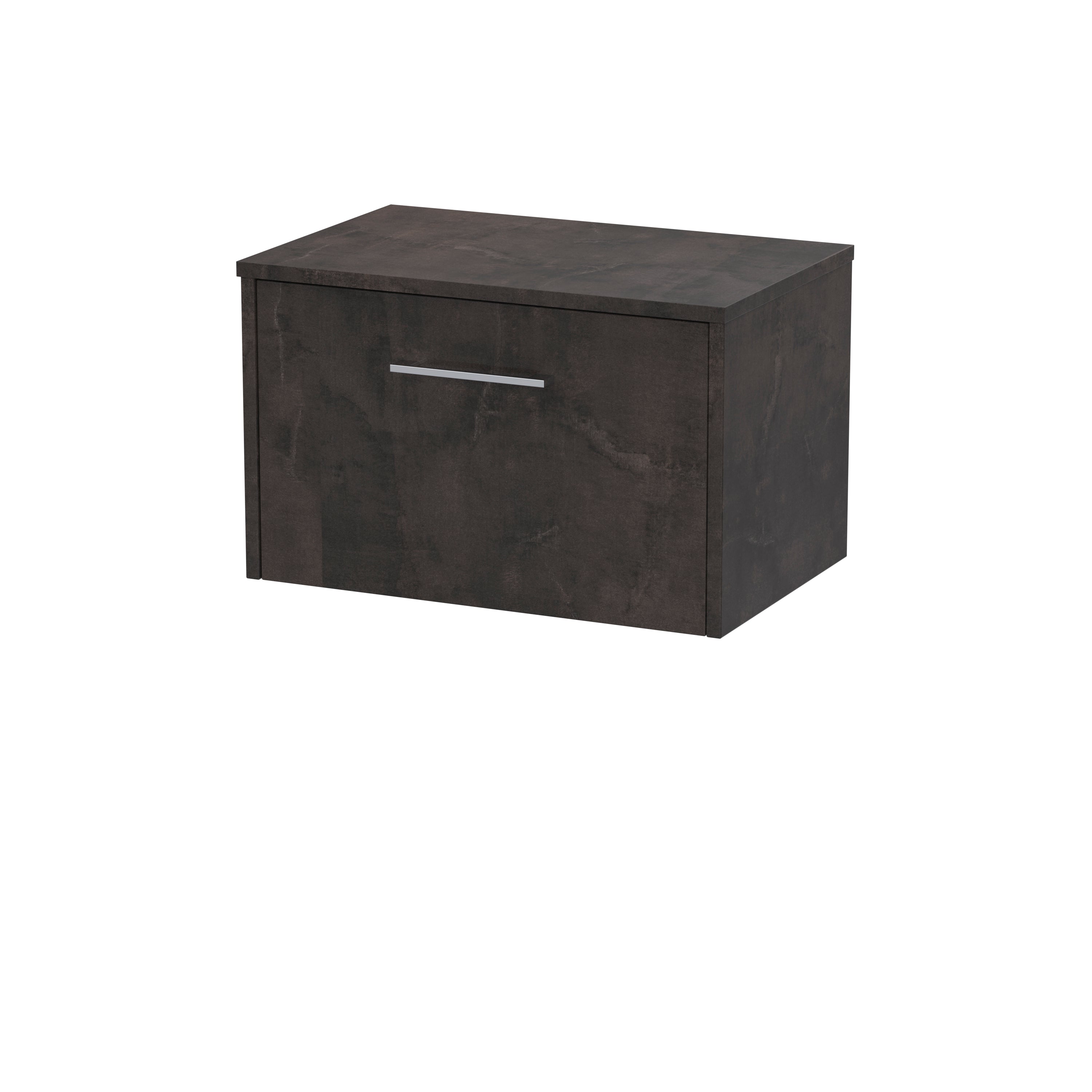 Sleek dark matte bathroom cabinet with handle storage solution for modern bathrooms.