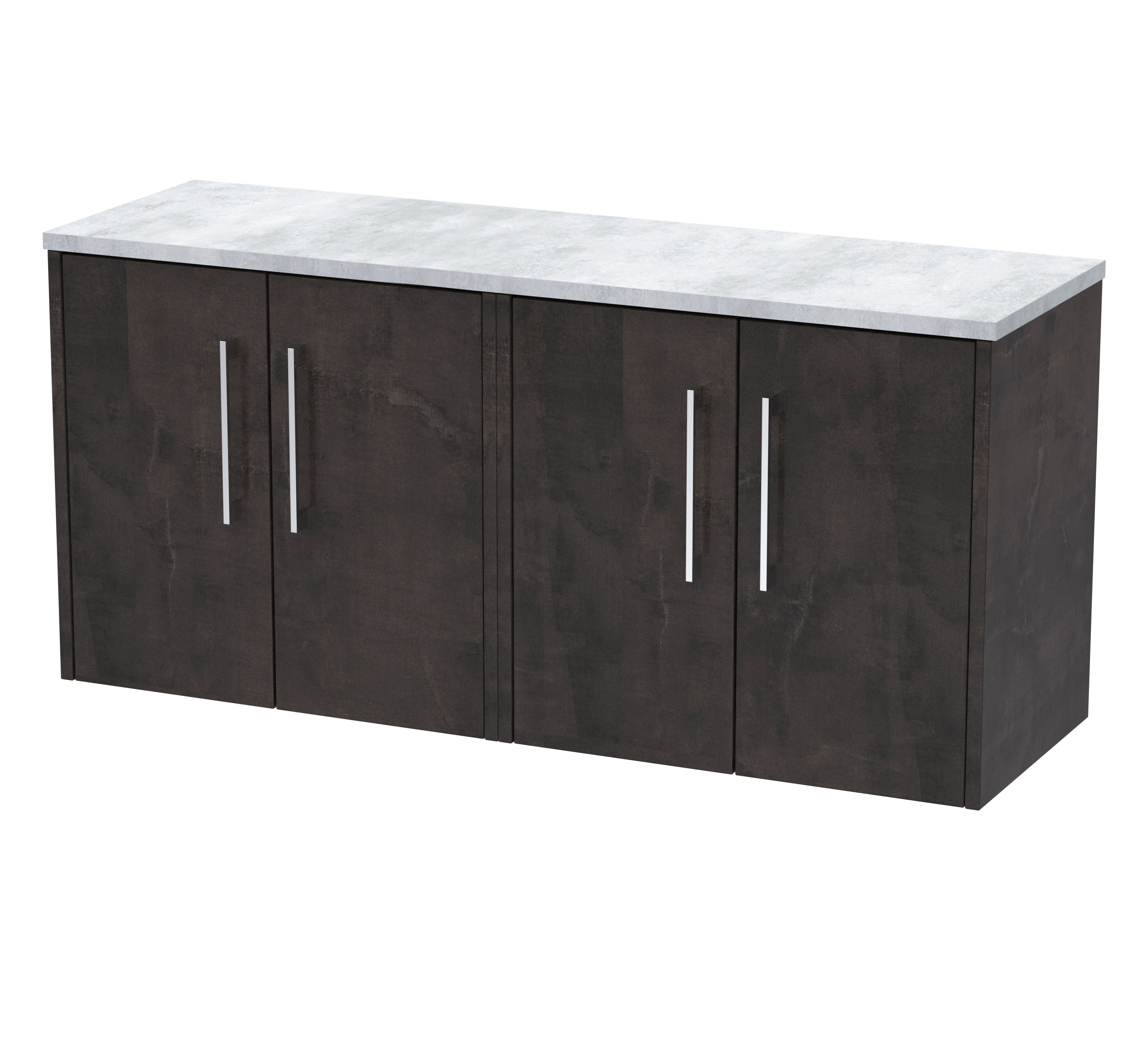Sleek modern bathroom storage cabinet with dark wood finish and marble top, ideal for contemporary bathroom design and organisation. Great for adding style and functionality to any bathroom space.