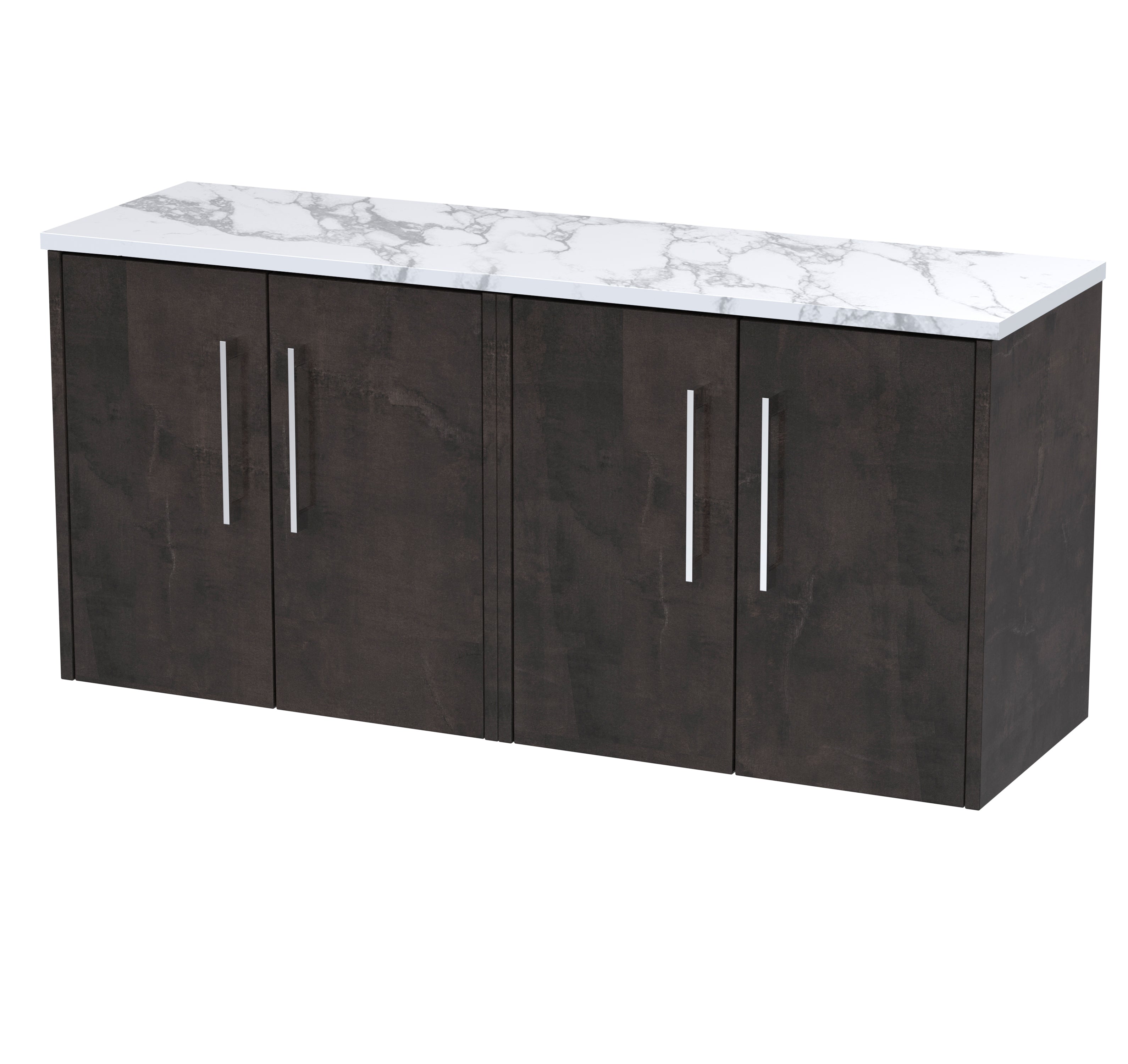 Sleek bathroom sideboard with dark wood finish and white marble top, ideal for bathroom storage and decor.