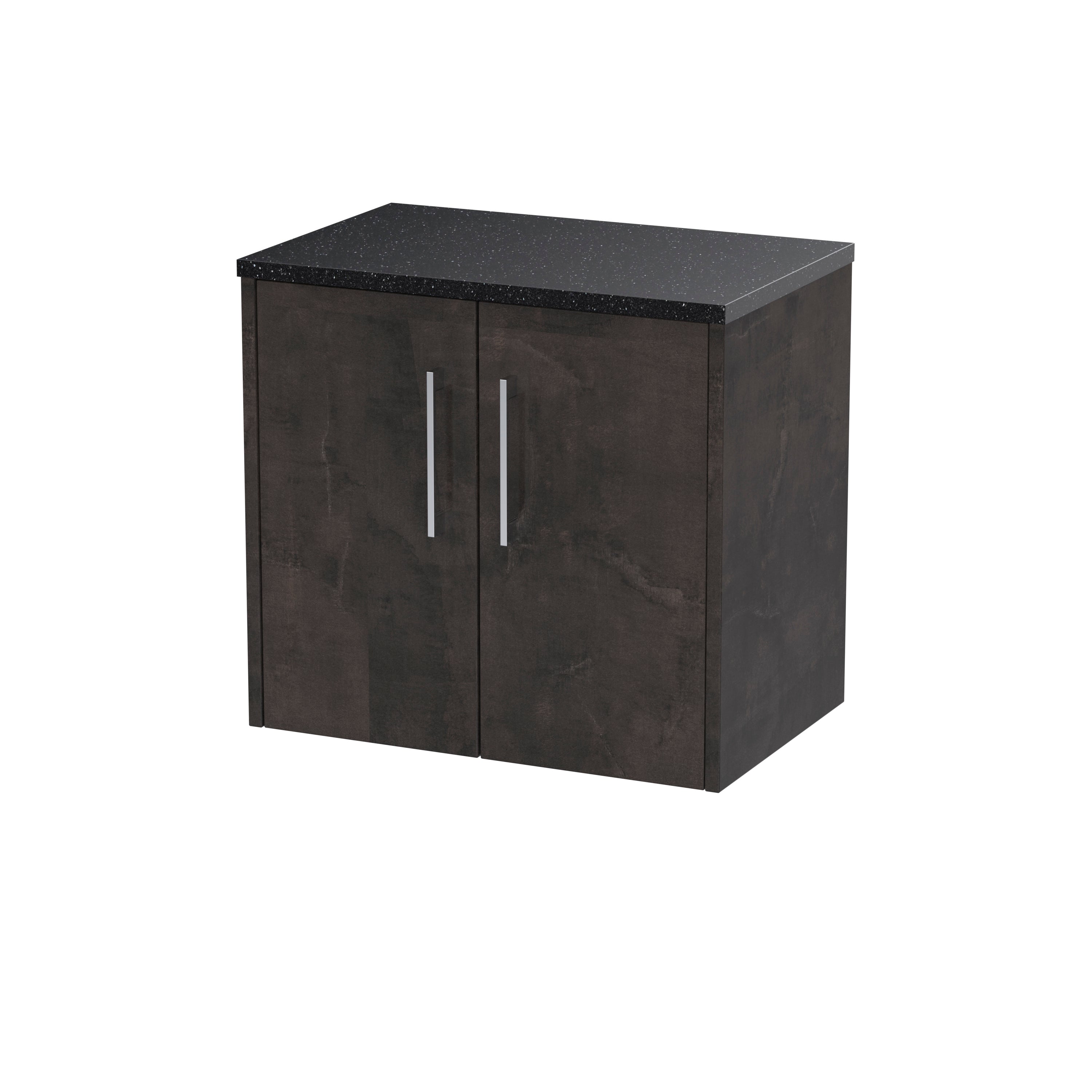 Stylish black bathroom storage cabinet with a granite top, ideal for modern bathroom interiors, offering practical space and elegant design for added organisation.