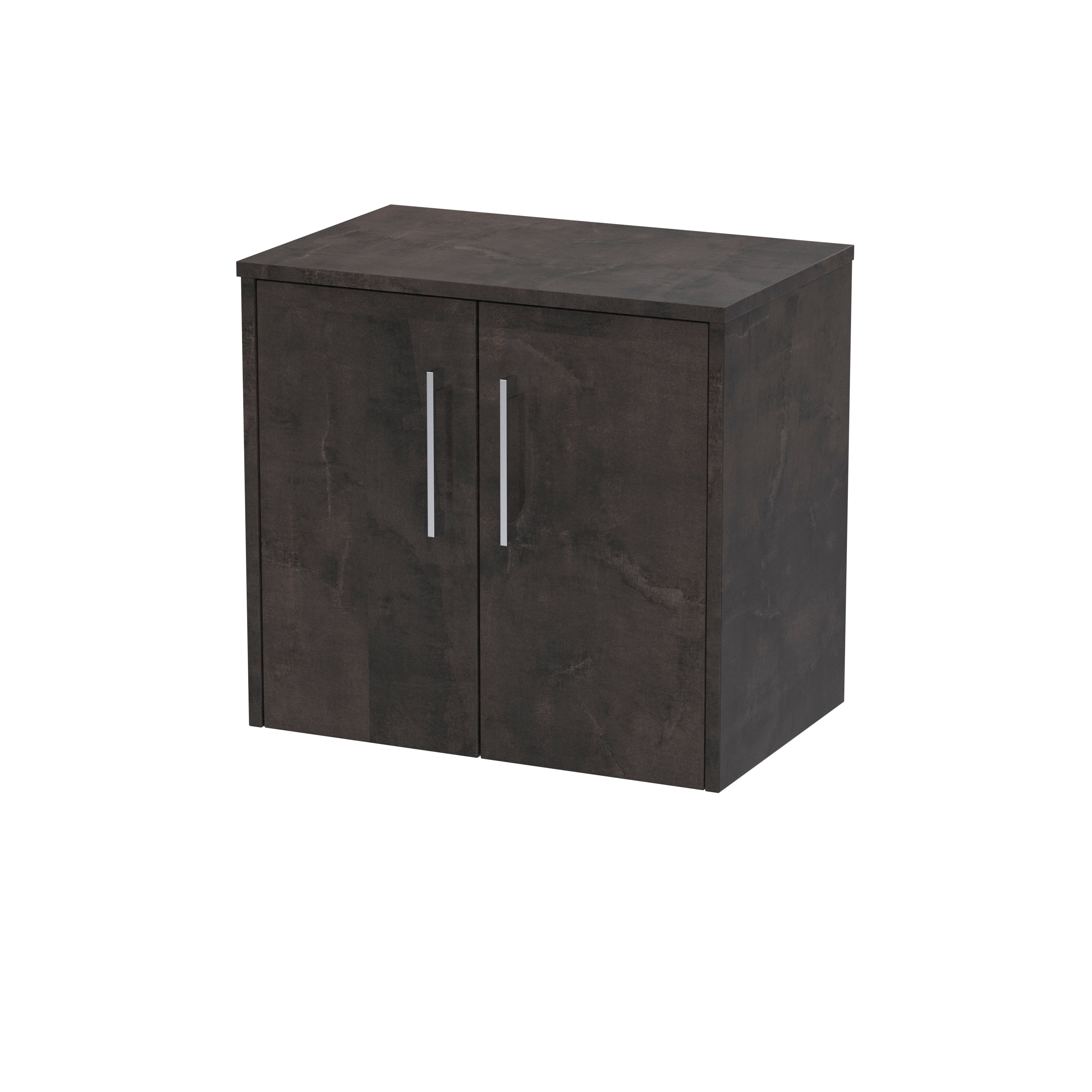 Dark Brown Bathroom Storage Cabinet with Modern Silver Handles for Stylish Bathroom Organisation.