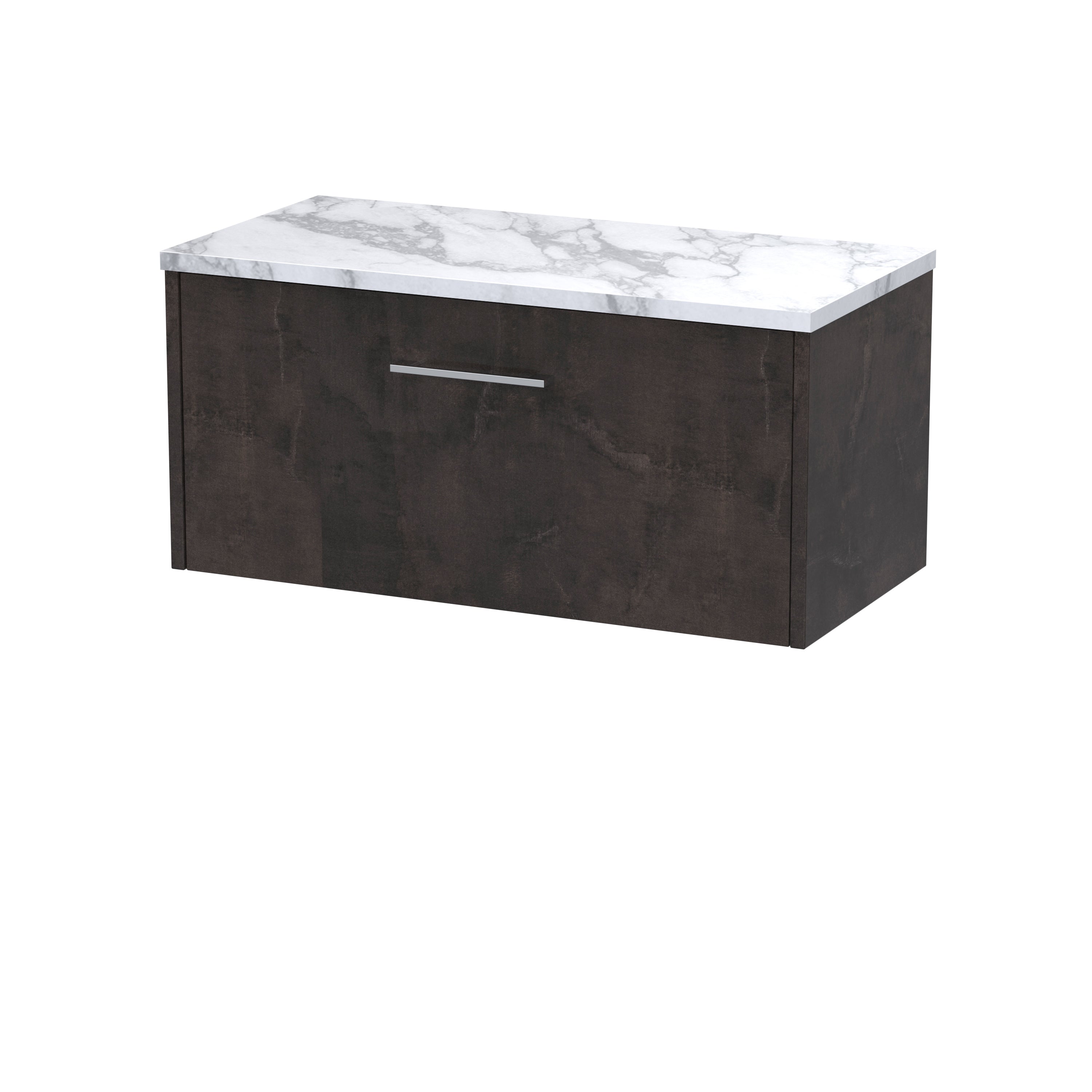 Sleek bathroom vanity with a dark wood finish and a luxurious marble top, perfect for modern bathroom designs and storage solutions.