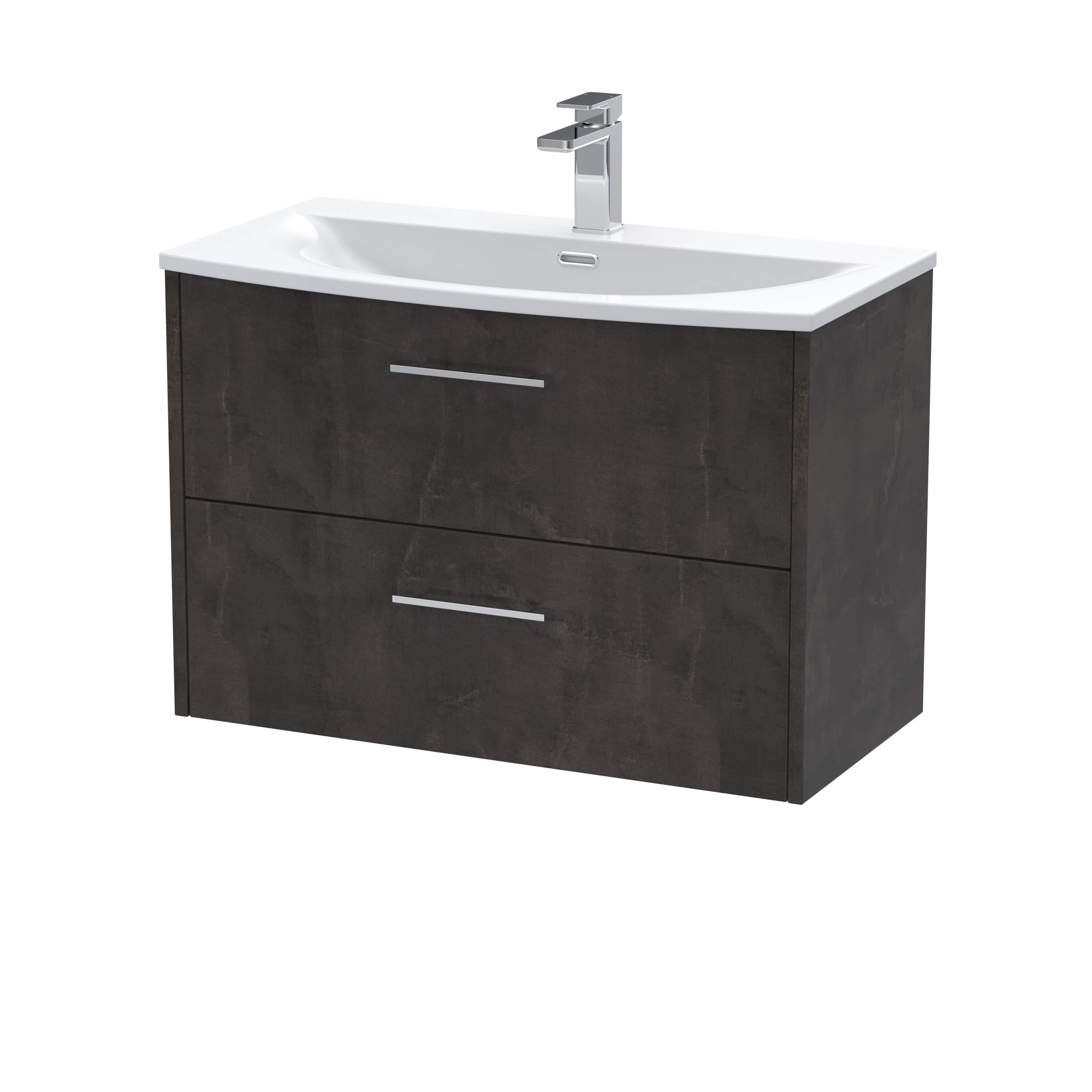 Modern bathroom vanity with a white ceramic sink, sleek chrome tap, and dark wood finish, ideal for contemporary bathrooms and bathroom renovations.