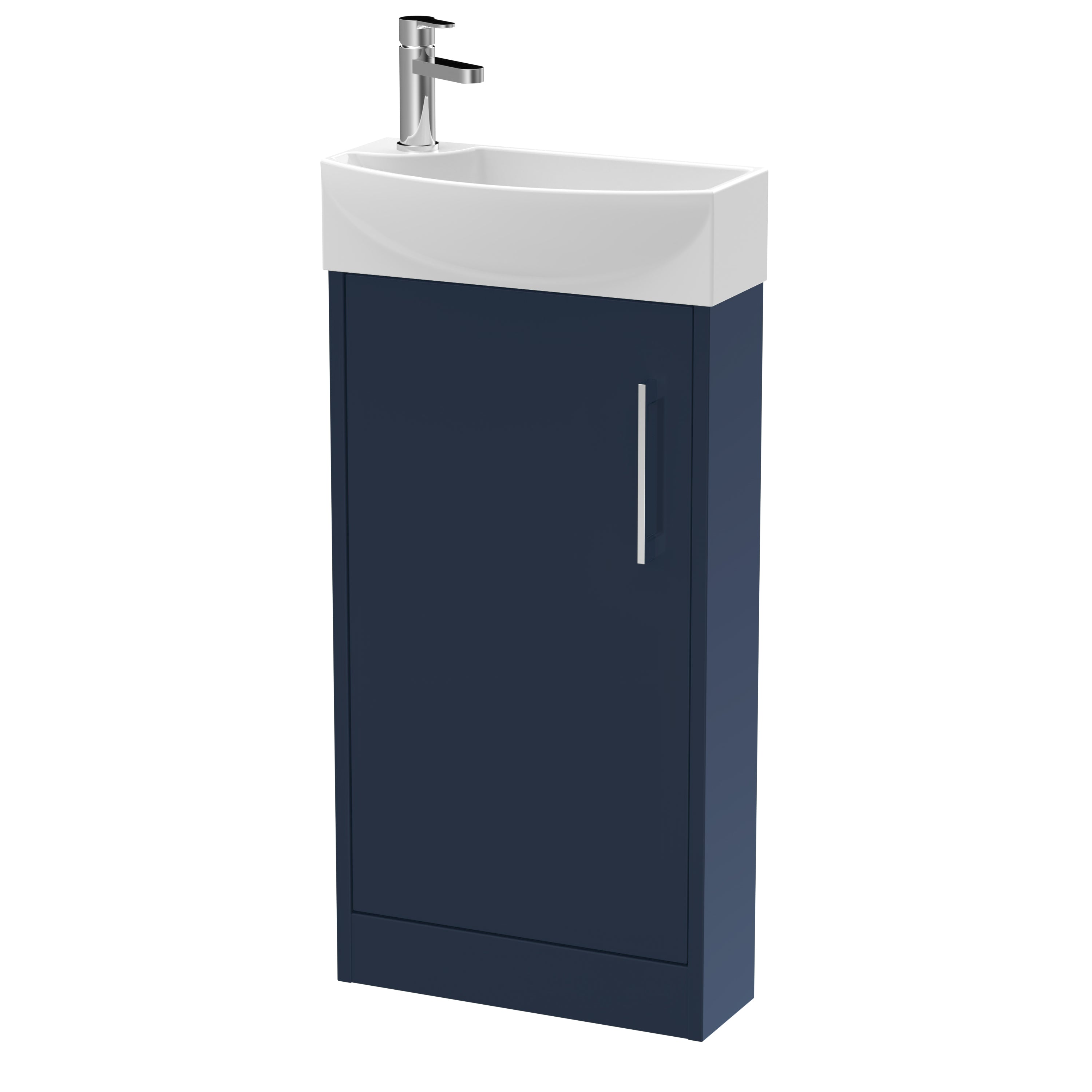 Bubly bathroom vanity unit with ceramic sink and modern chrome tap, suitable for contemporary bathroom design.