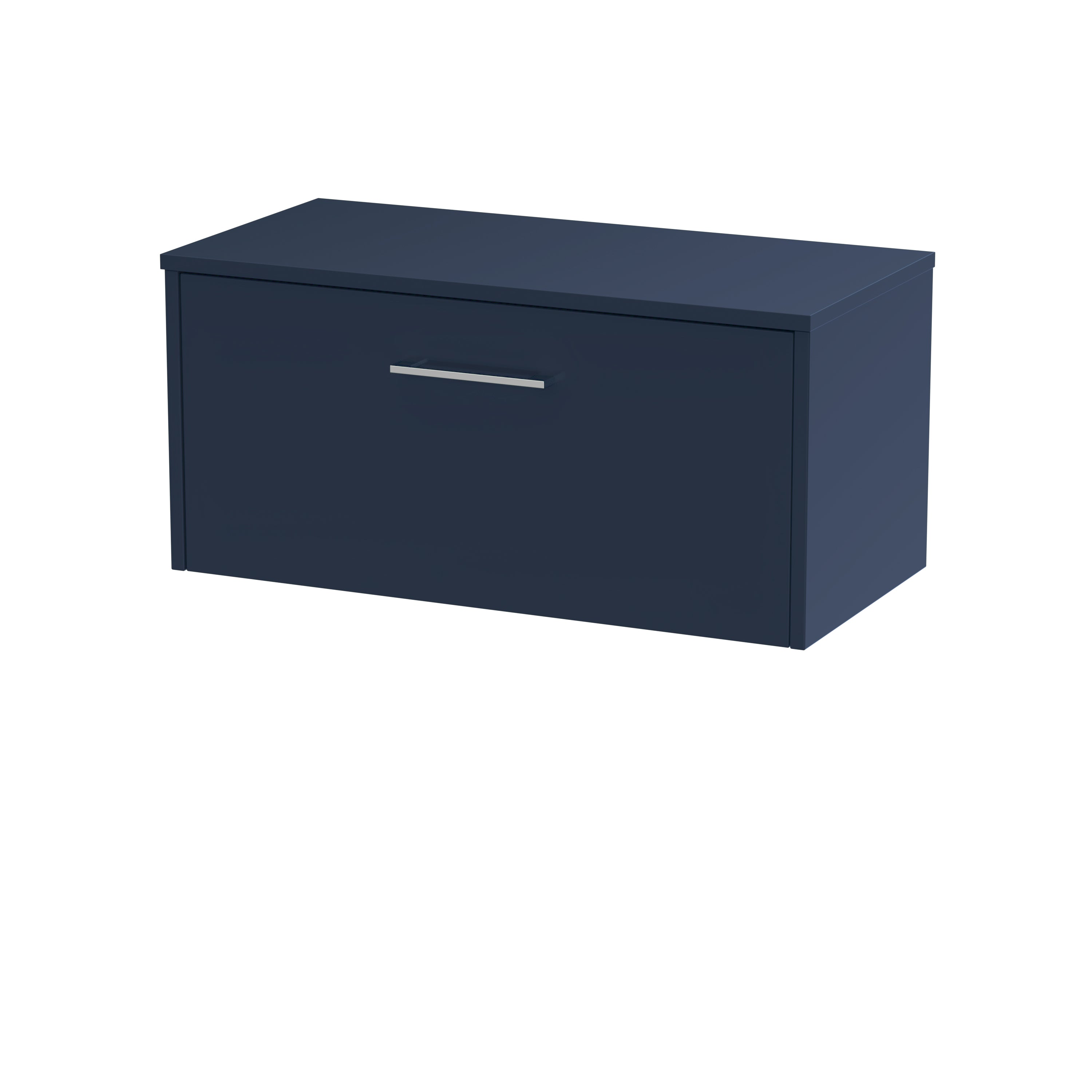 Sleek navy blue bathroom storage cabinet with modern handle, perfect for stylish and functional bathroom organisation. Durable and space-saving design ideal for contemporary bathroom decor.