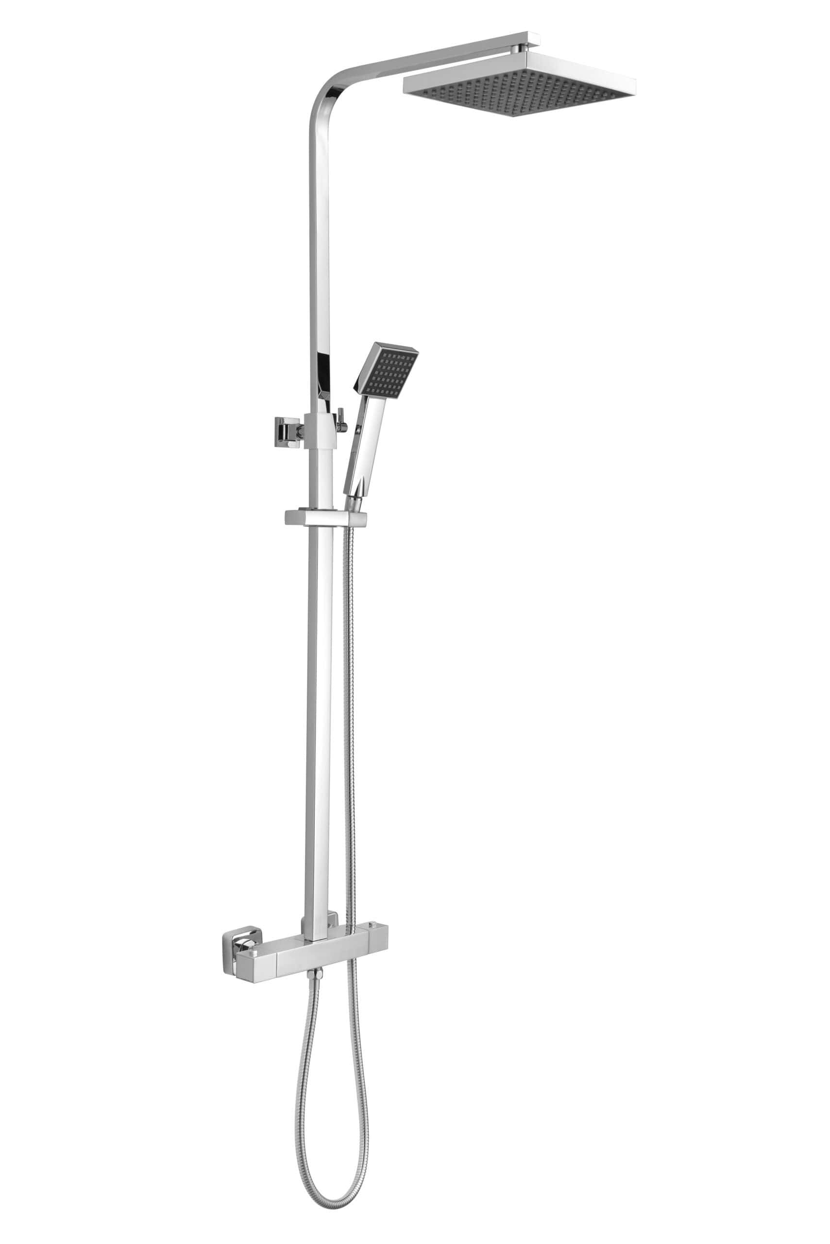 High-quality modern shower system with overhead and handheld shower heads, ideal for luxury bathroom upgrades and seamless waterproofing.