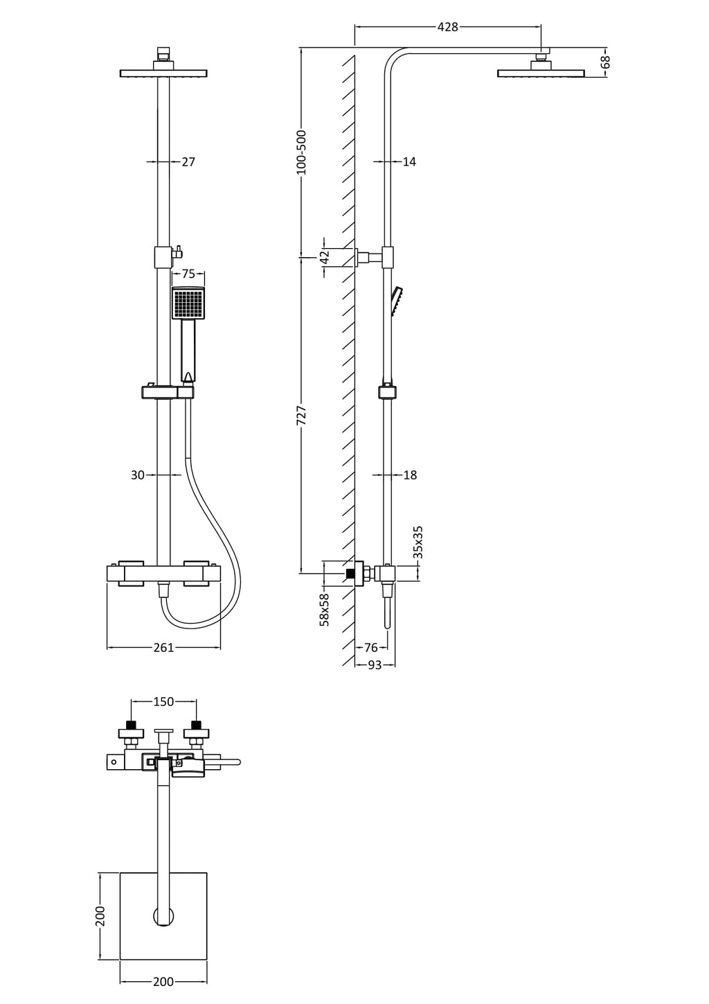Modern bubly bathroom shower system with adjustable height and handheld shower head for a luxury bathroom experience.