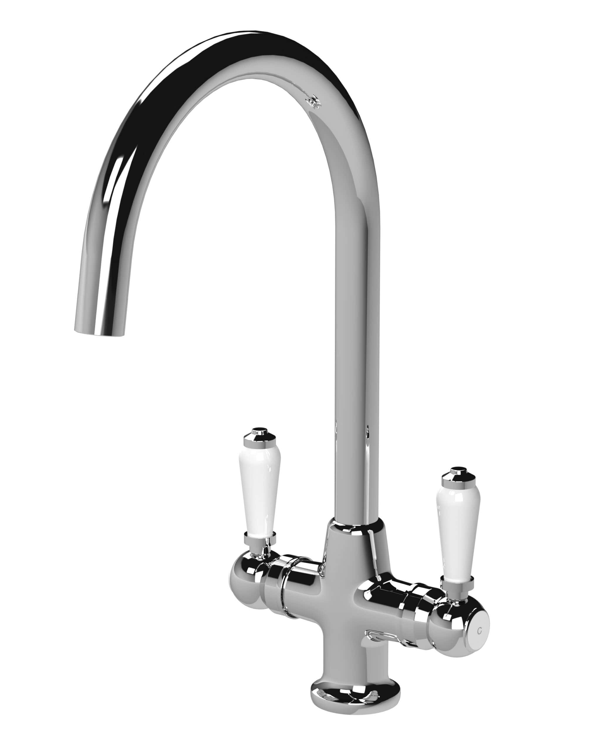 Brass kitchen tap with dual handle design and chrome finish, ideal for contemporary bathroom and kitchen renovations. Stylish, durable, and easy to install for modern plumbing needs.