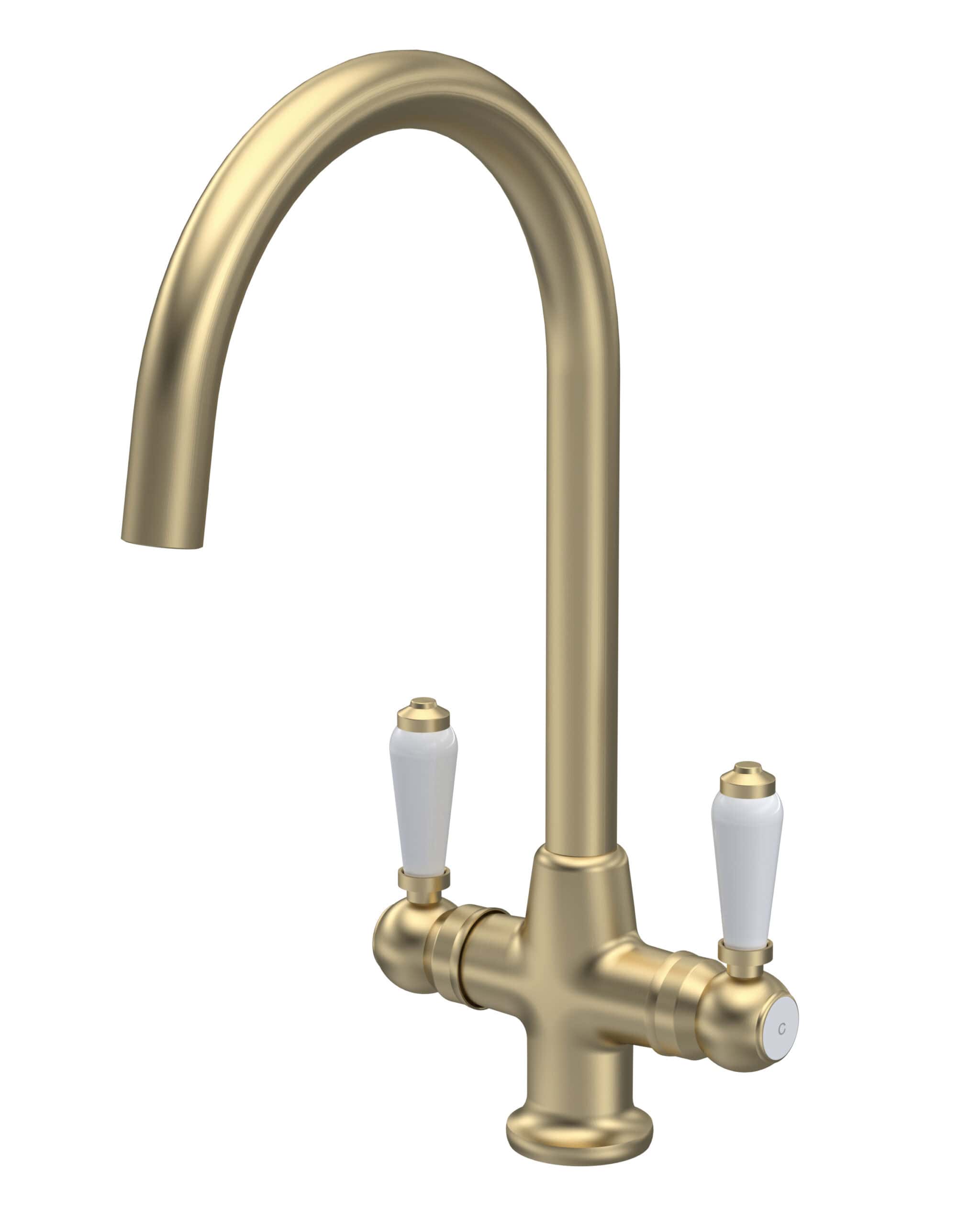 Brass kitchen tap with dual handles for traditional bathroom and kitchen sinks. Perfect for modern and classic Bublly bathroom designs. High-quality hardware for durability and style.