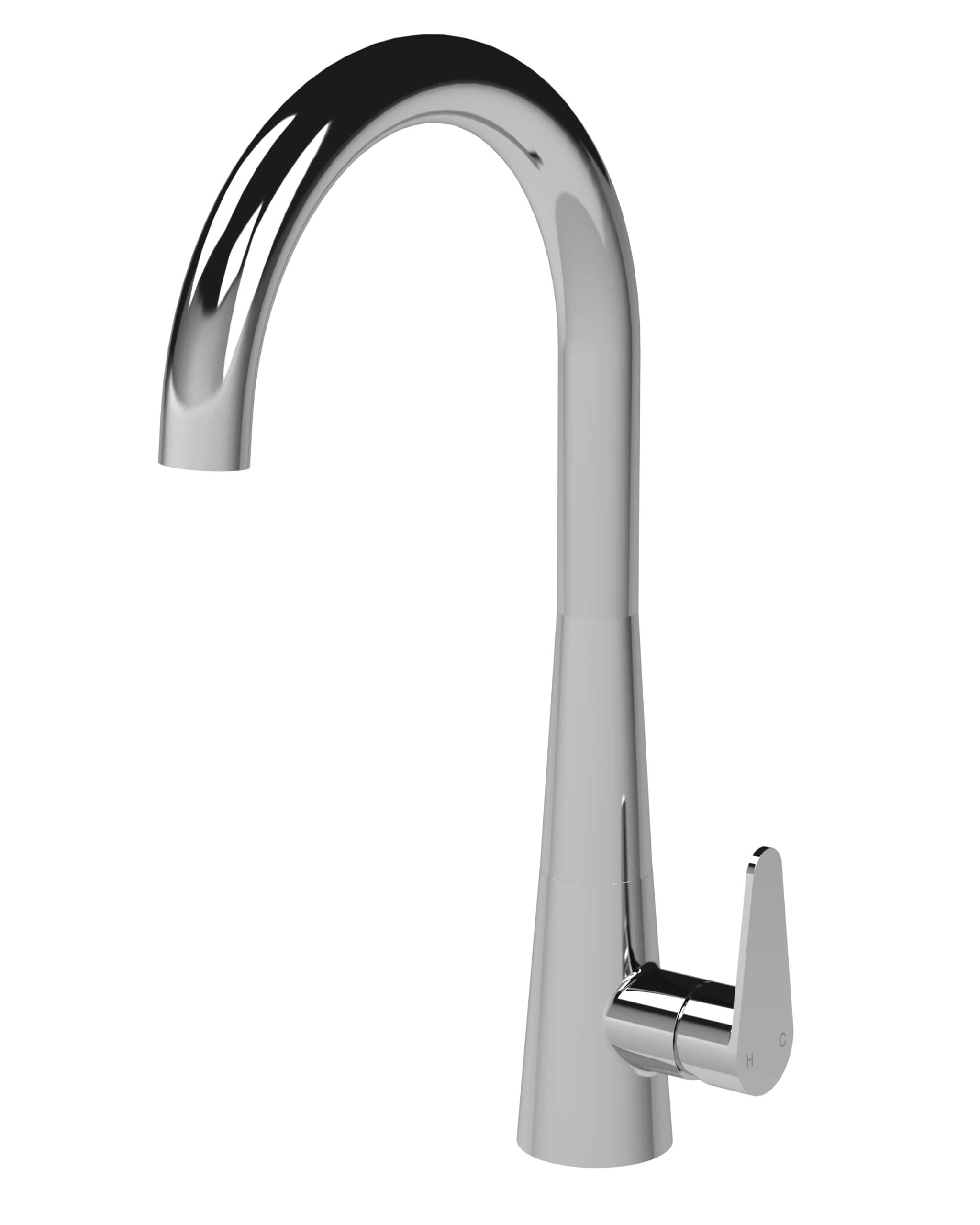 Shiny chrome bathroom tap with modern design and single lever for hot and cold water, suitable for kitchens or bathrooms, high-quality fixture from Bubly Bathrooms.