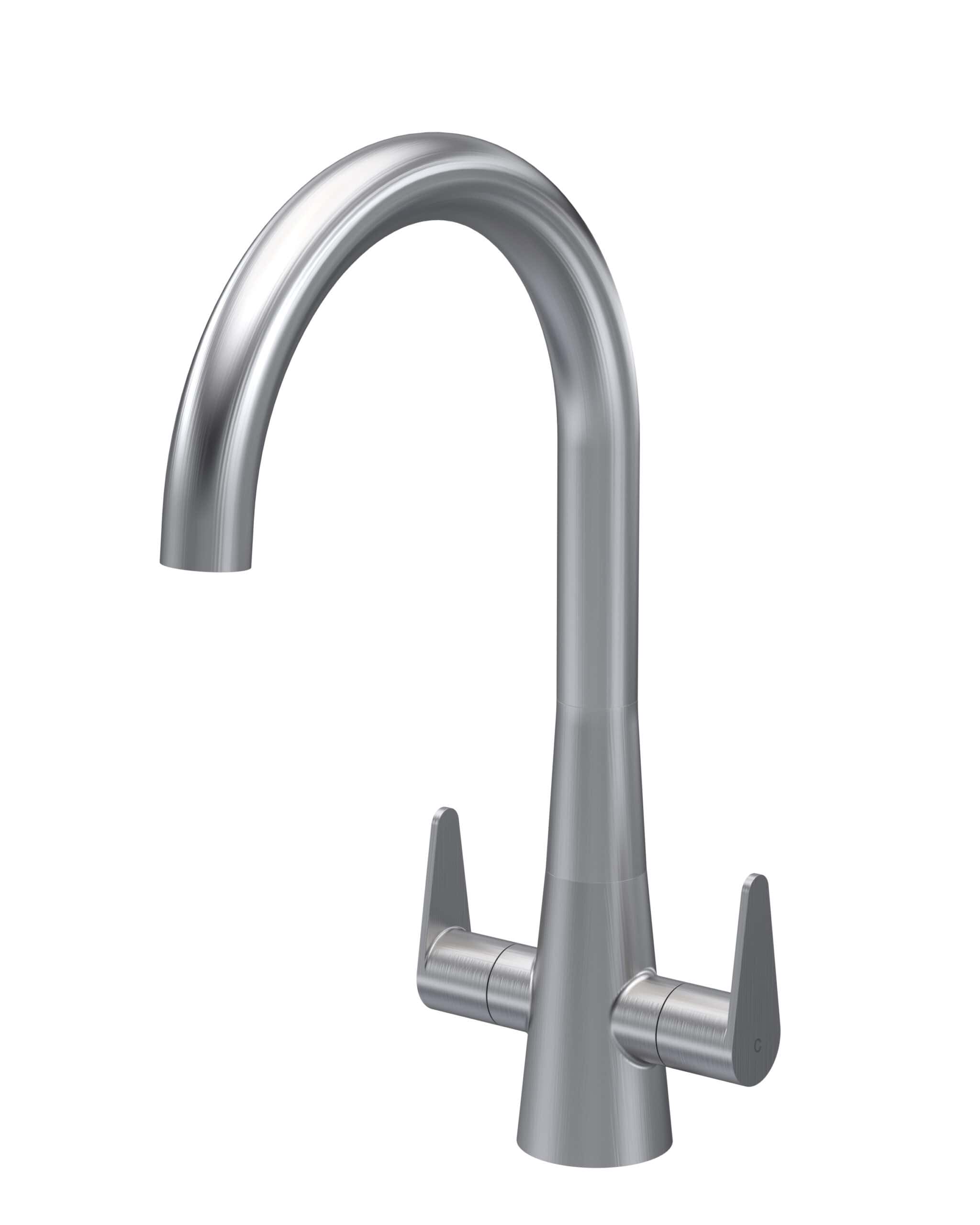 Sleek stainless steel kitchen tap with a modern curved design, ideal for contemporary bathrooms and kitchens. Durable and stylish, perfect for enhancing your bathroom aesthetics.