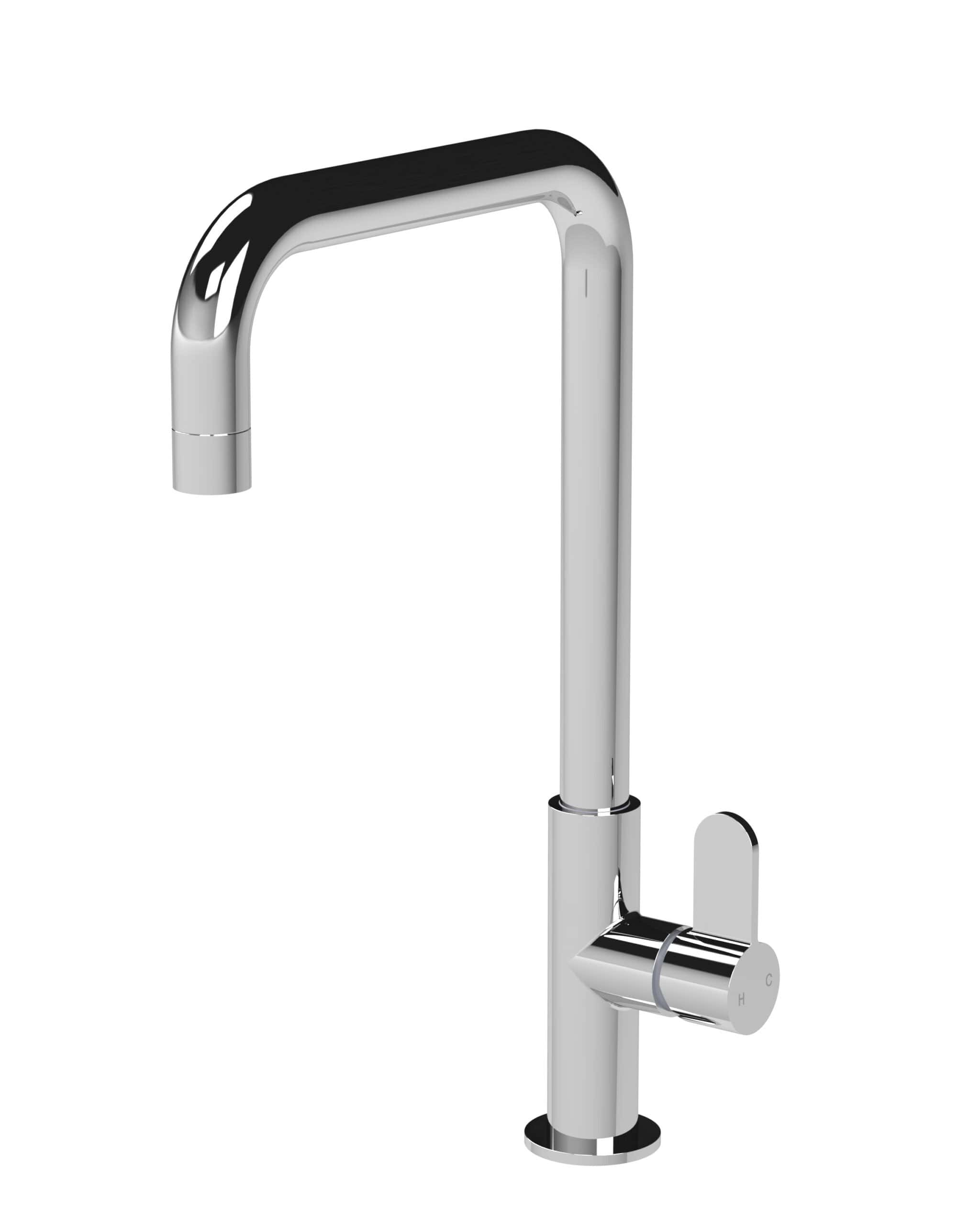 Sleek modern chrome kitchen faucet with high-arc spout, ideal for contemporary bathroom and kitchen remodels, offering durability and style for elegant bubly bathroom designs.