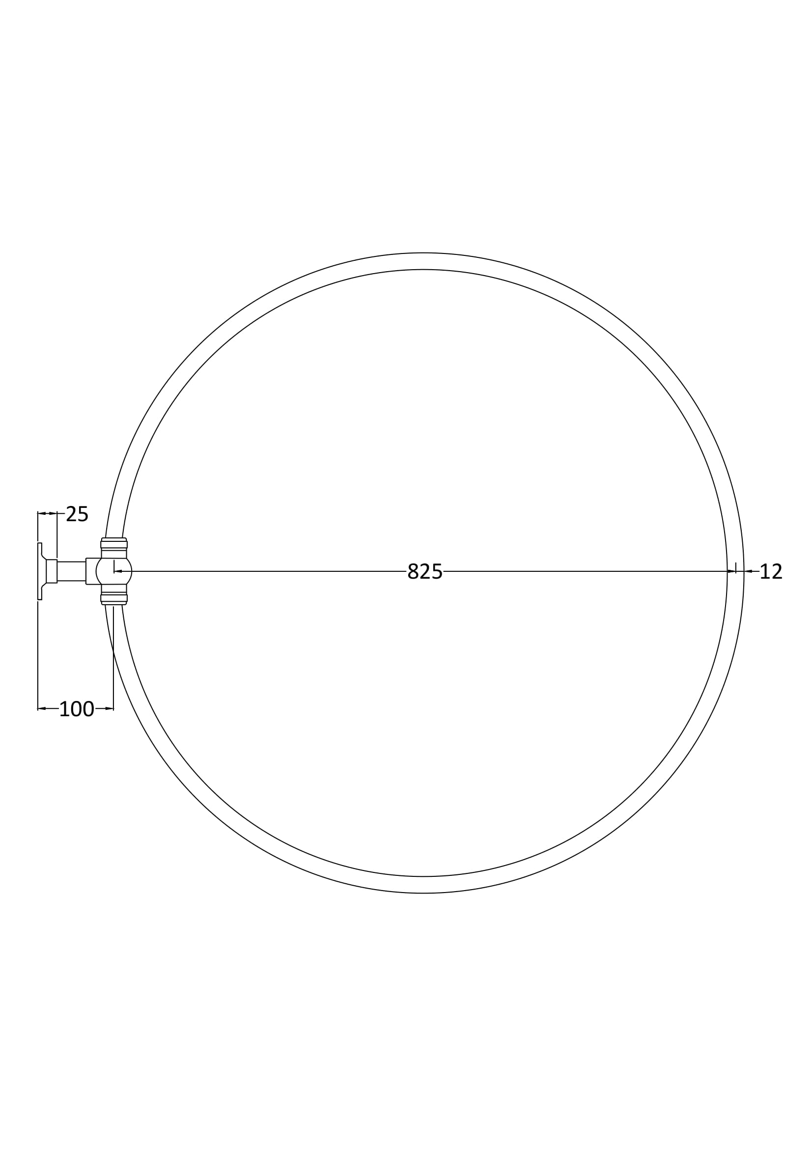 A technical drawing of a circular bathroom mirror with detailed dimensions and mounting specifications for Bubly Bathrooms.