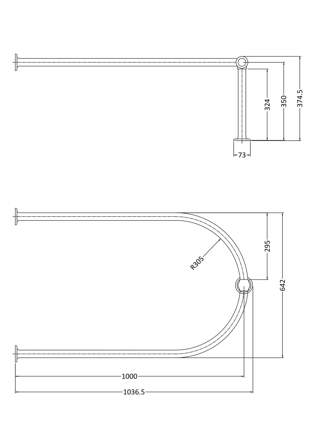 High-quality bathtub grab rail with stainless steel finish, ideal for safe bathroom support and accessibility, measuring approximately 374.5mm in height and 73mm in width for secure grip.