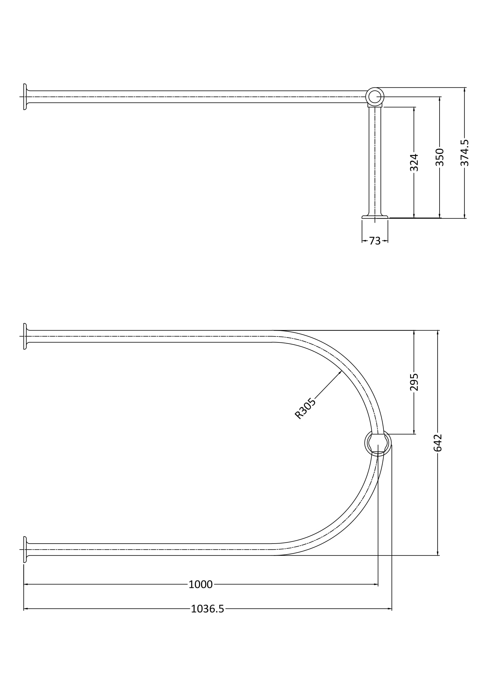 High-quality bathtub grab rail with stainless steel finish, ideal for safe bathroom support and accessibility, measuring approximately 374.5mm in height and 73mm in width for secure grip.