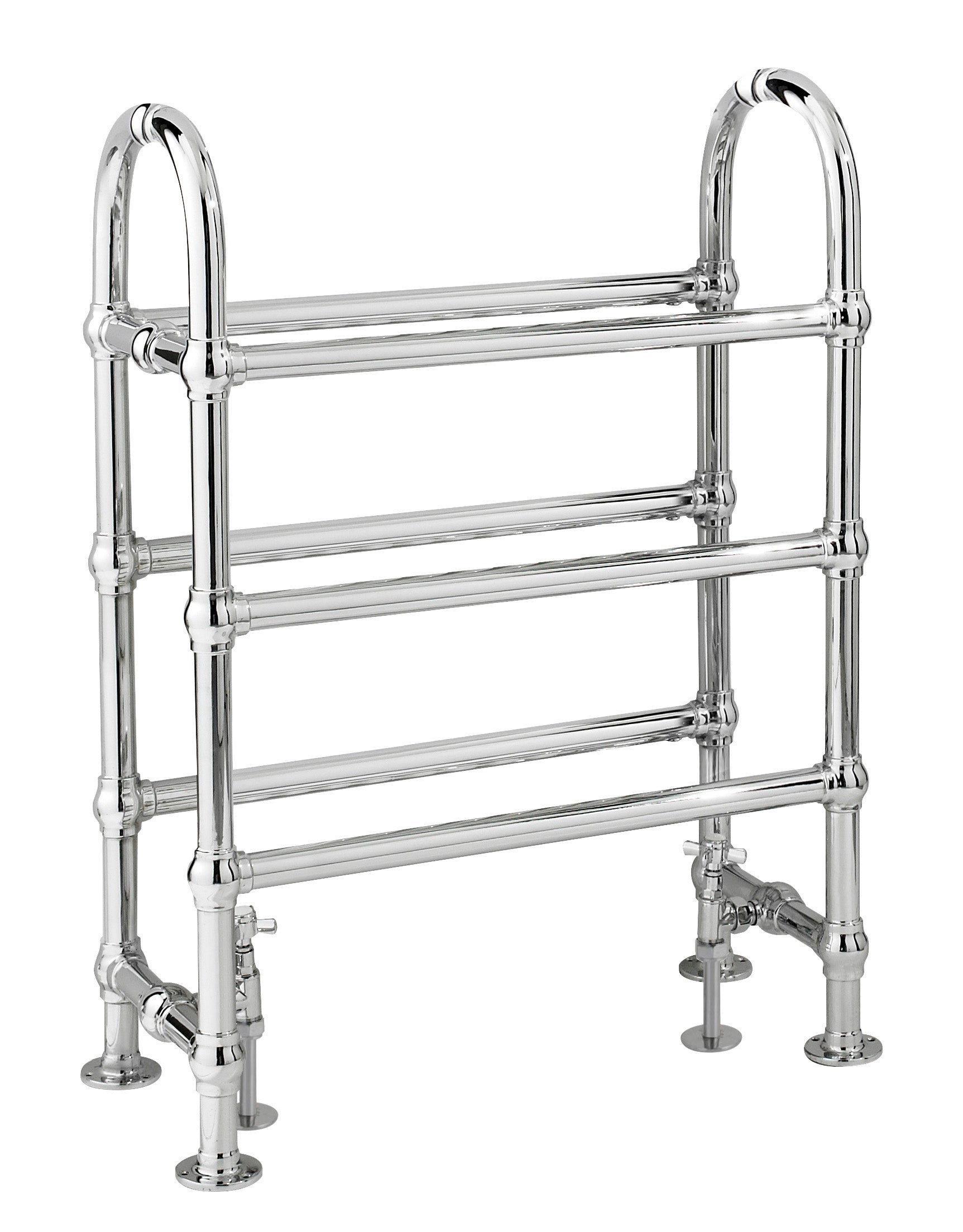 Polished chrome bathroom radiator shelf rack for towel storage and heat distribution, modern bathroom accessories, durable and stylish design, ideal for bathroom decor.