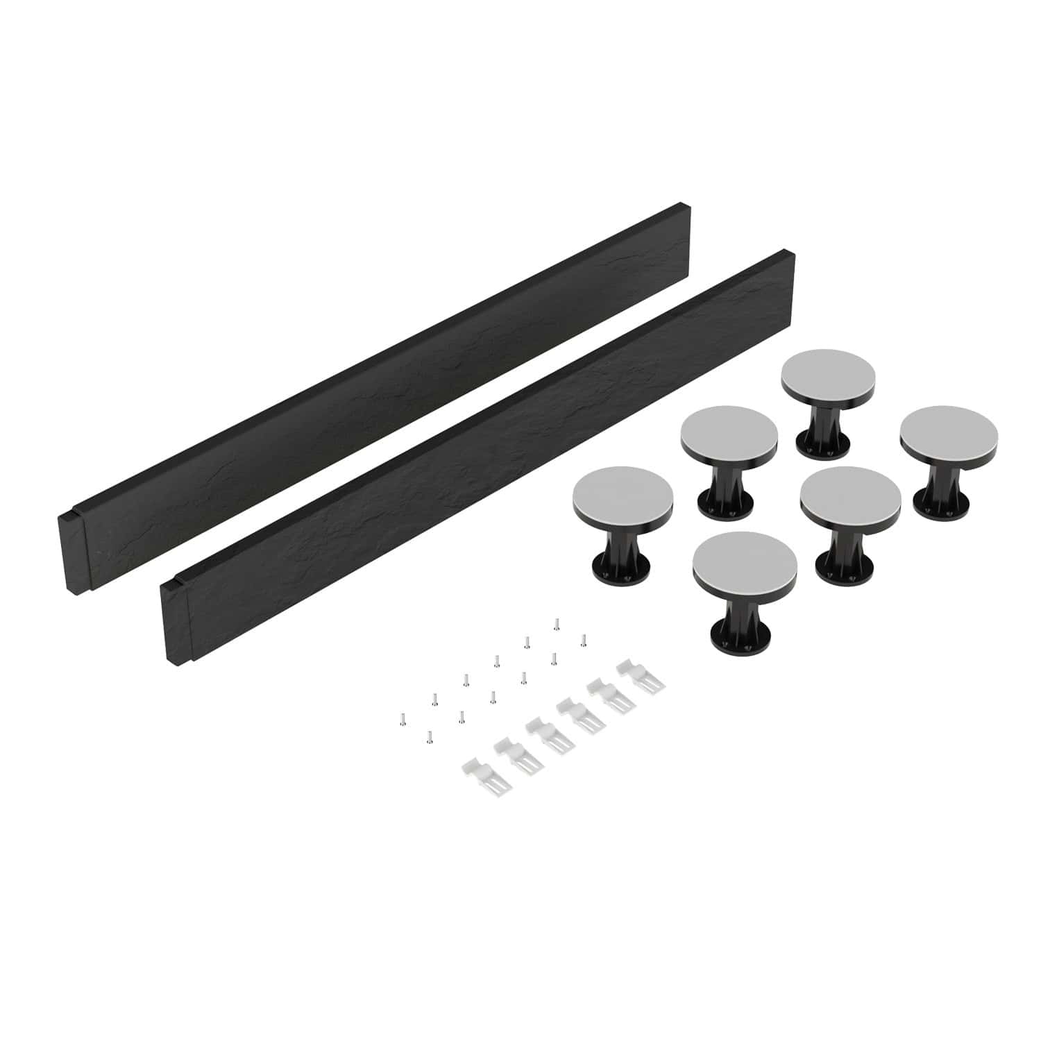 Black bathroom tile spacers and corner clips for bathroom tiling installation, perfect for creating even grout lines and a professional finish. Ideal for DIY tiling projects.