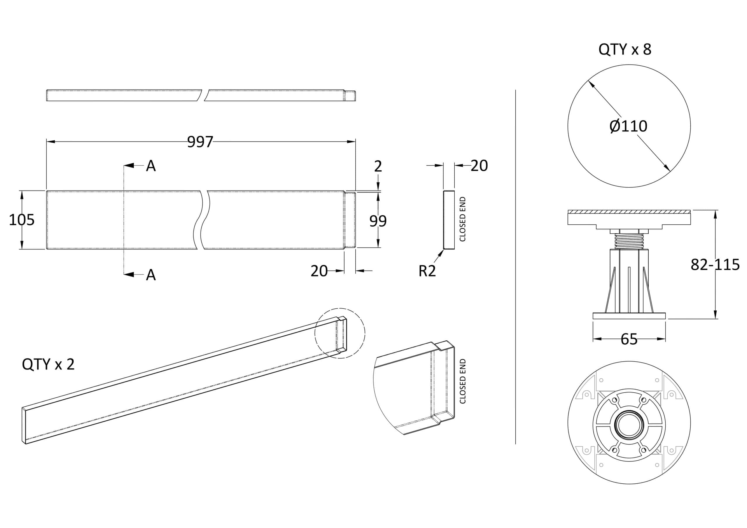 Sleek modern bathroom faucet design with precise technical dimensions for Bubly Bathrooms, featuring detailed specifications for installation and compatibility in high-quality bathroom setups.