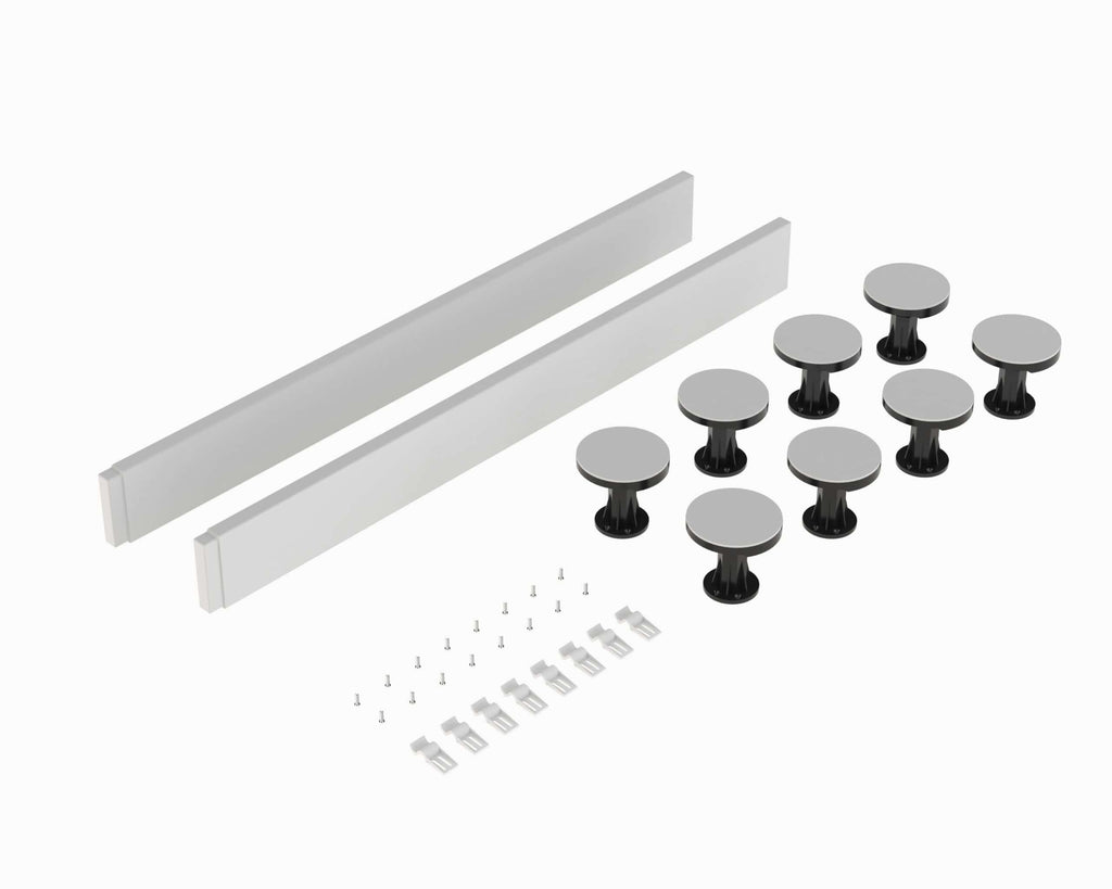 Heavy-duty bathroom corner shelf brackets with mounting hardware, ideal for organising shower or bathroom storage, compatible with Bubly Bathrooms fixtures.