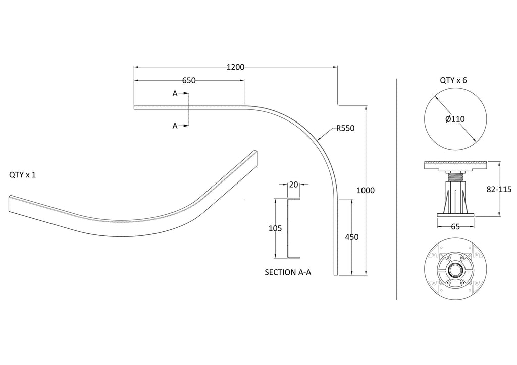 LED bathroom tap spout technical drawing with dimensions for Bubly Bathrooms, featuring a sleek, modern design and precise measurements for quality bathroom fixtures.
