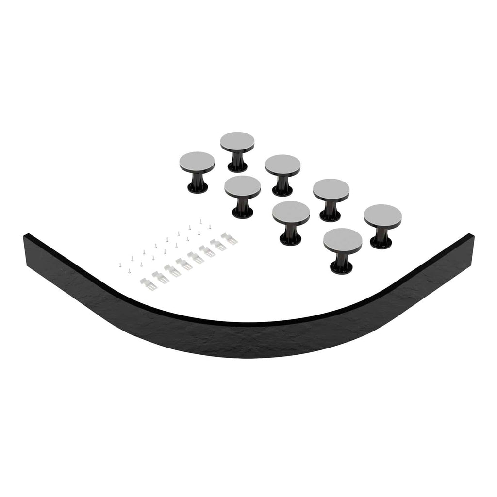 Metal bathroom corner shelf with black support bracket and mounting hardware, ideal for organising toiletries and accessories. Perfect for modern or contemporary bathroom designs.