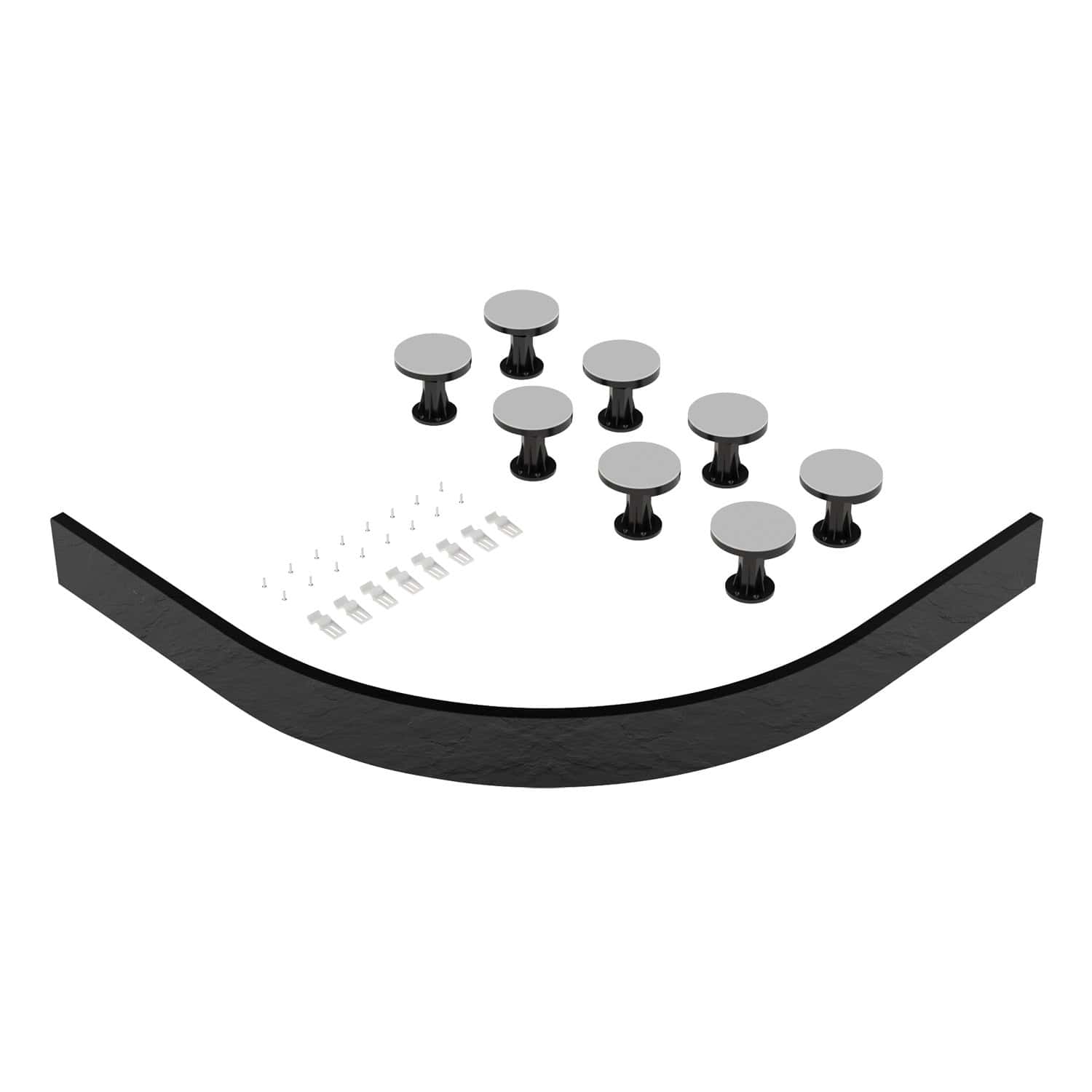 Metal bathroom corner shelf with black support bracket and mounting hardware, ideal for organising toiletries and accessories. Perfect for modern or contemporary bathroom designs.