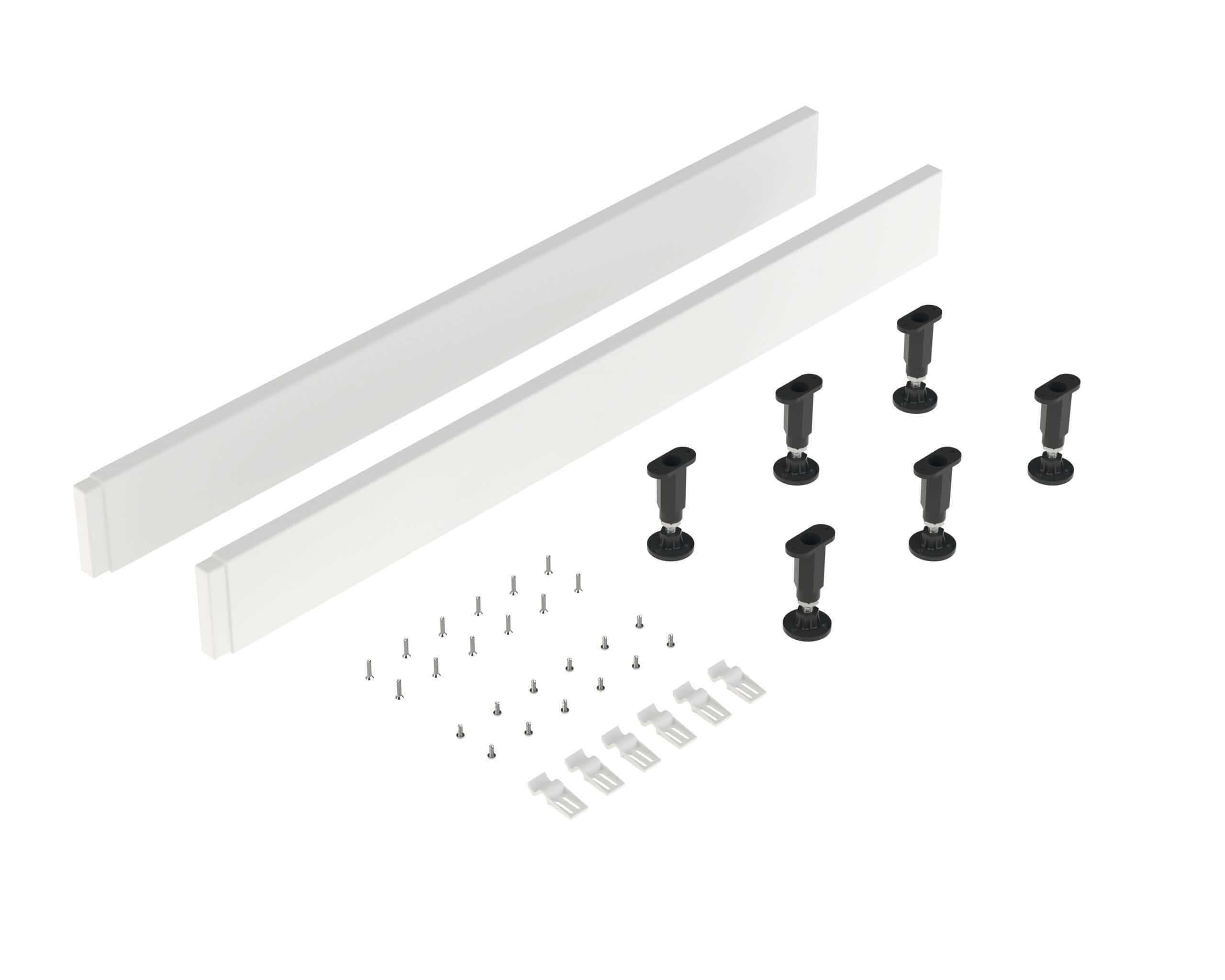 Aluminium bathroom panel mounting kit with screws and wall anchors for Bubly Bathrooms. Perfect for installing shower panels, bathroom dividers or wainscoting for a sleek modern look.