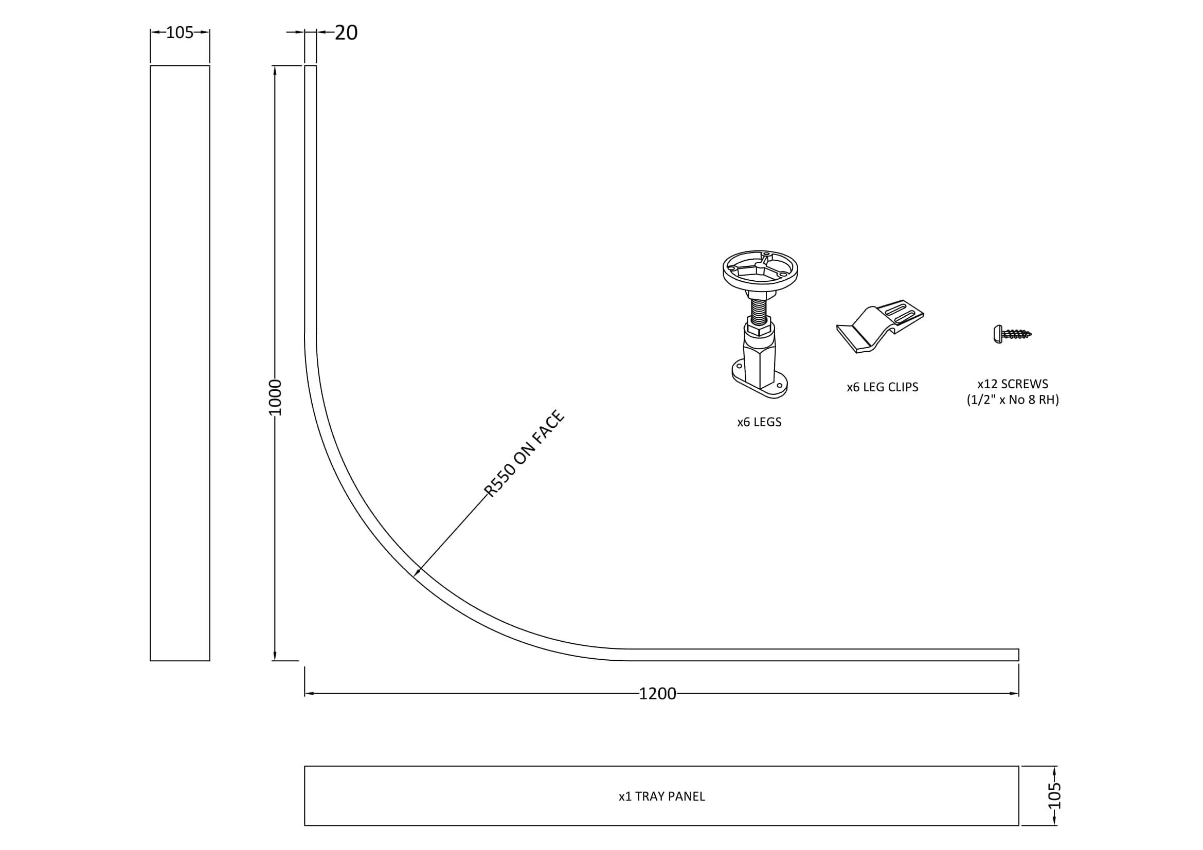 Flexible curved shower curtain rail with support brackets and mounting hardware, ideal for modern bathroom design and waterproofing.