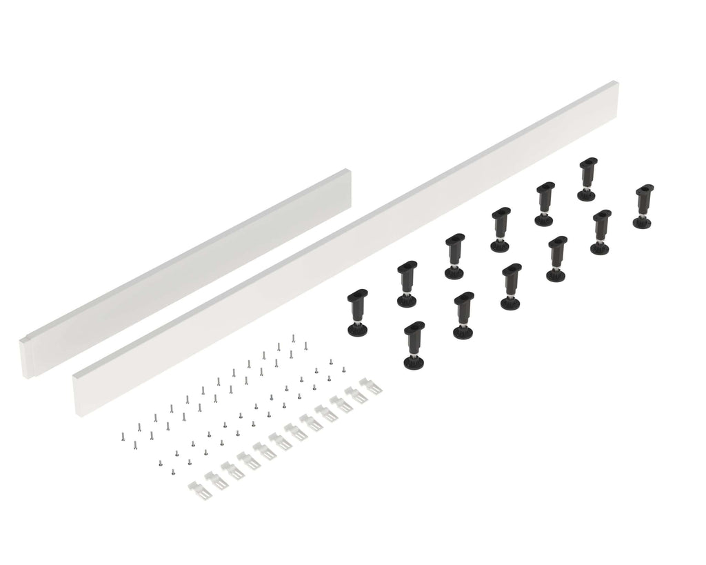 Elegant bathroom tap rail mounting kit with black fixing screws and white rail bars for effortless bathroom installation and upgrade.
