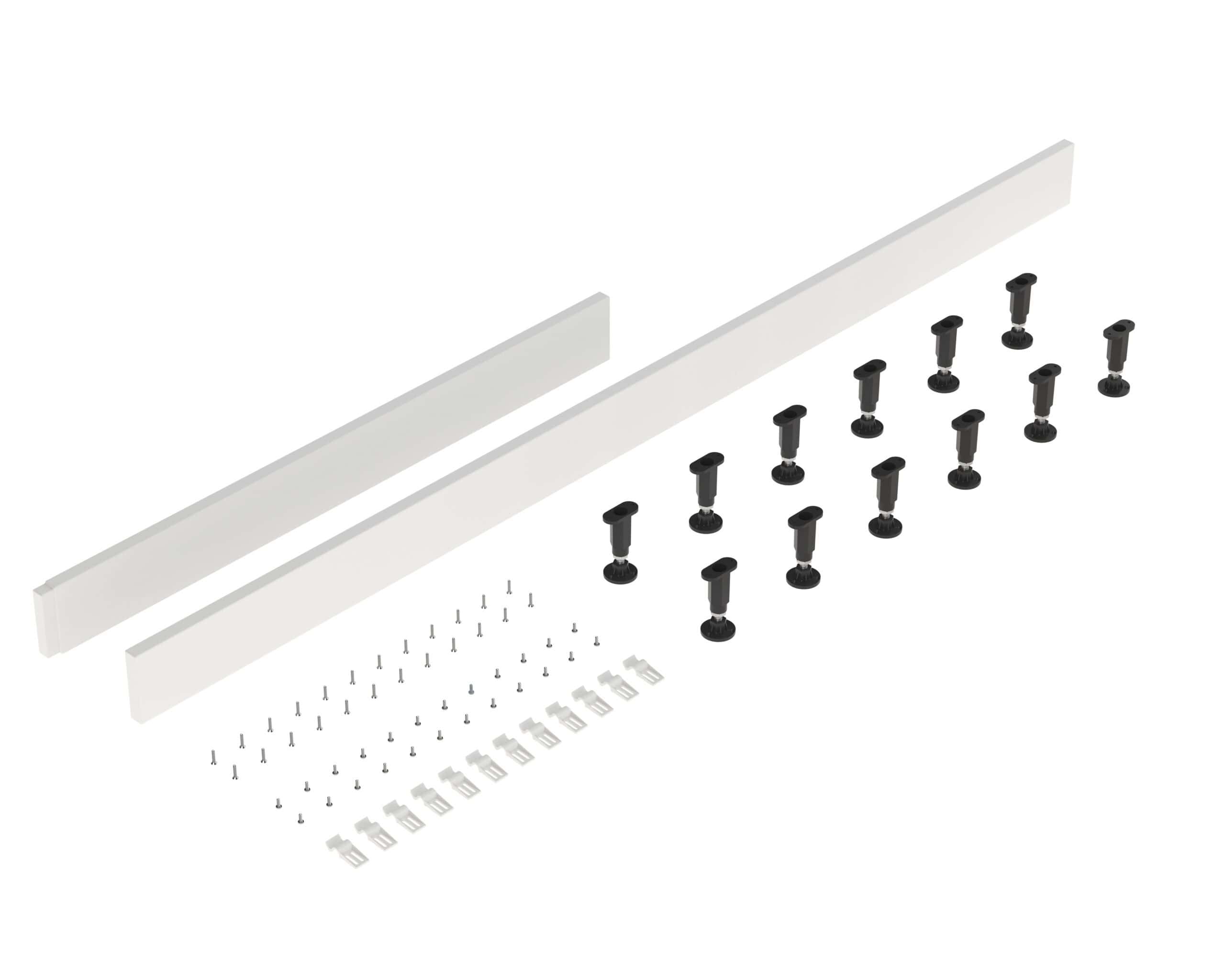 Elegant bathroom tap rail mounting kit with black fixing screws and white rail bars for effortless bathroom installation and upgrade.