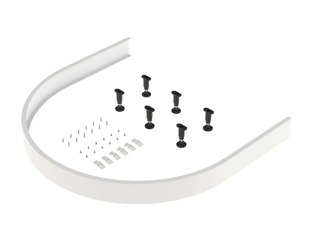 Aluminium bathtub corner panel fitting set with screws and brackets for Bubly Bathrooms.