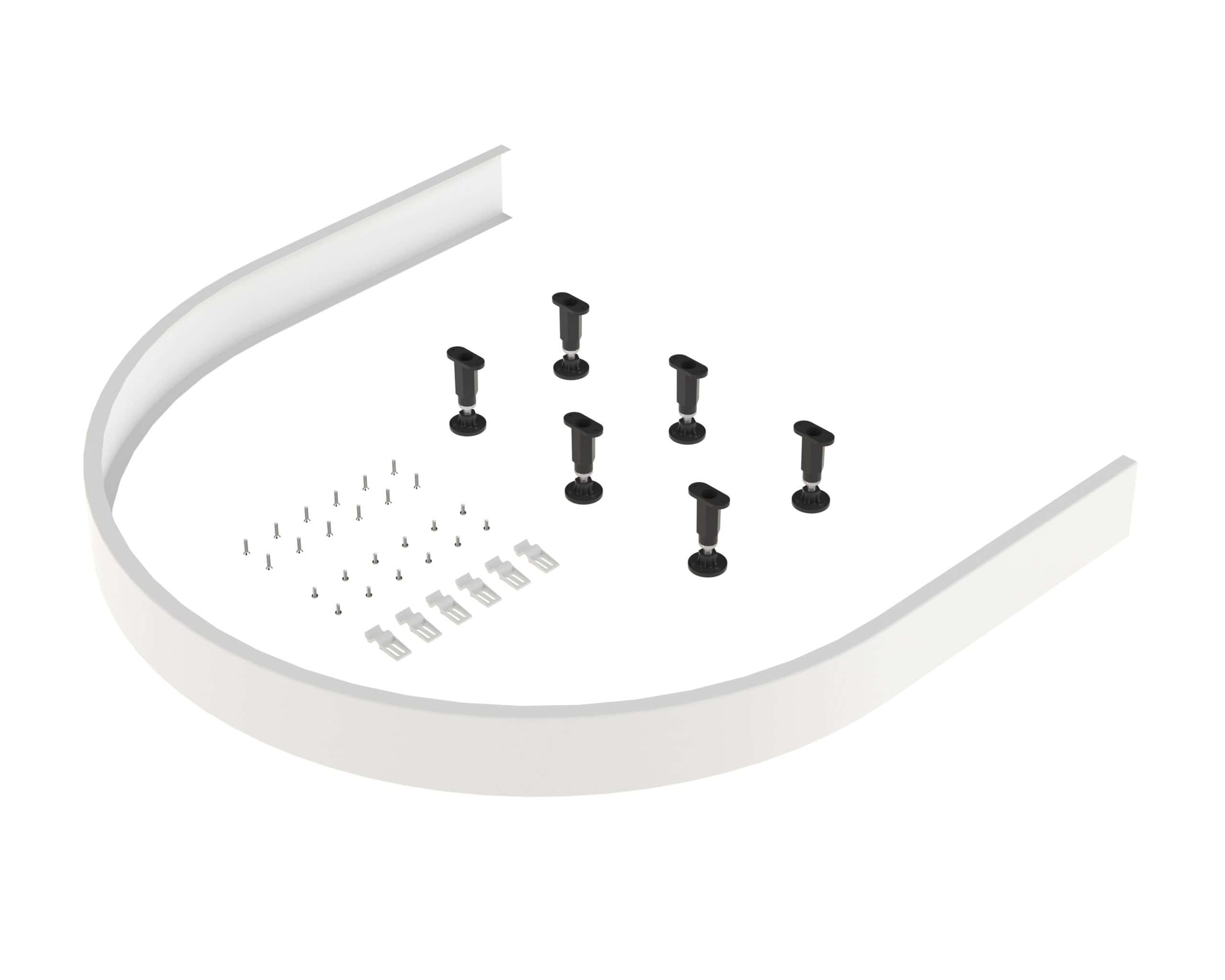 Aluminium bathtub corner panel fitting set with screws and brackets for Bubly Bathrooms.