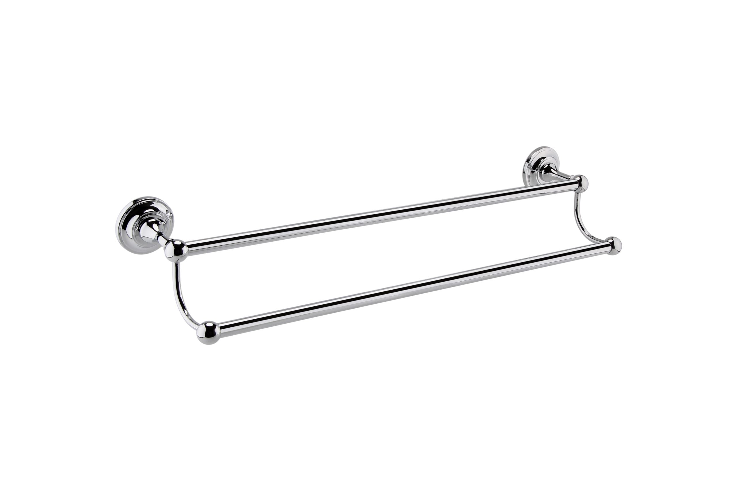 Polished chrome bathroom towel rail, double bar for towel hanging and storage, sleek and modern design from Bubly Bathrooms.