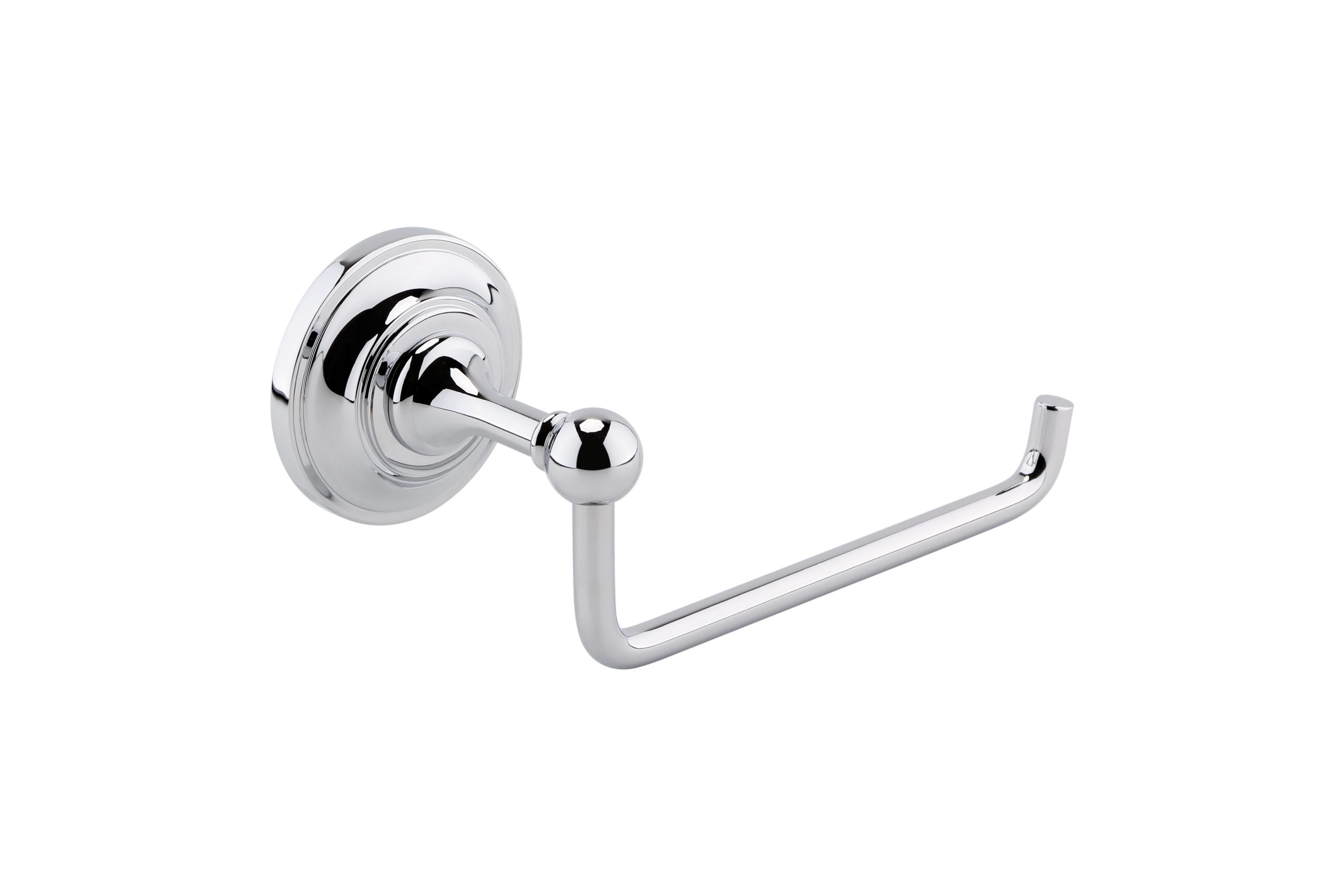 Sleek chrome toilet paper holder with a modern design, ideal for contemporary bathrooms, featuring durable construction and easy wall mounting.