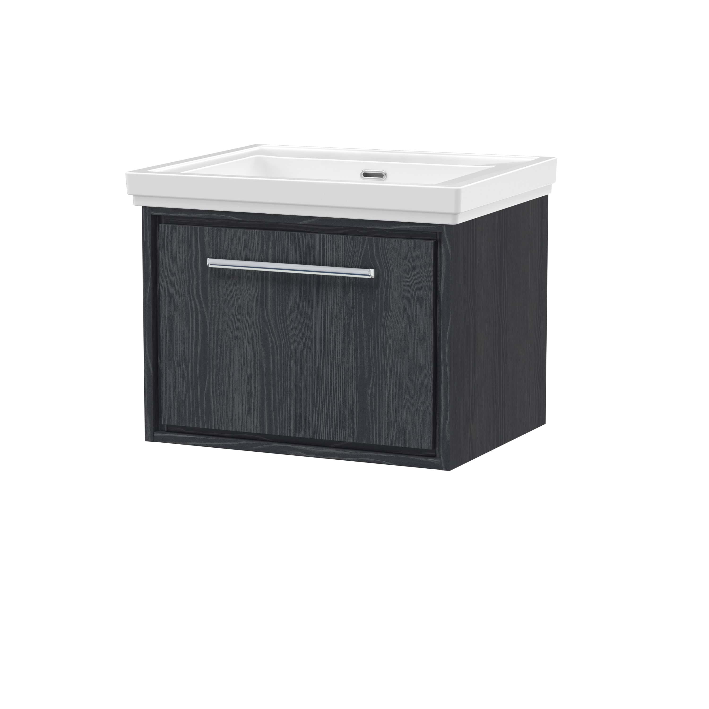 Contemporary black bathroom vanity with a white ceramic top and integrated sink, perfect for modern bathroom decor and storage solutions.
