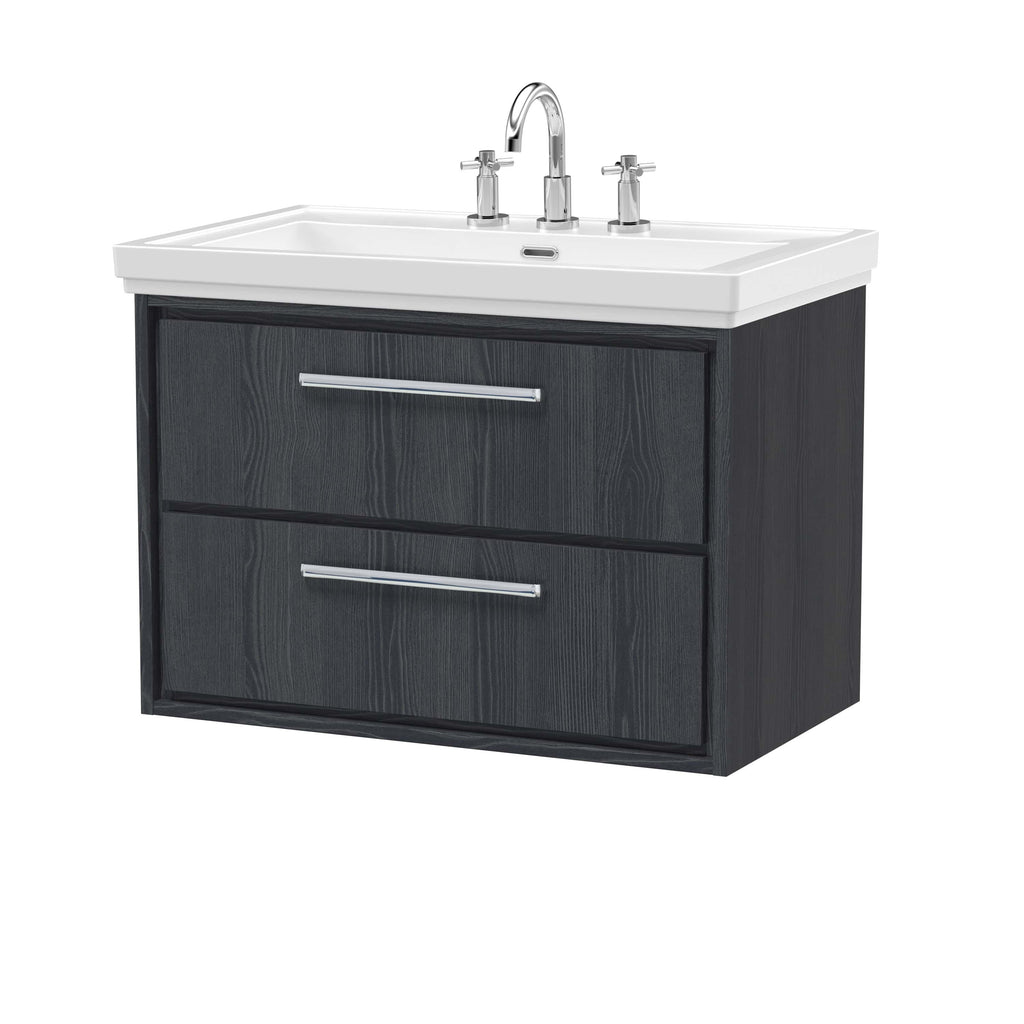 Hudson Reed Lille 2 Drawer Wall Hung Vanity Unit With Classic Fireclay Basin - 800mm Wide - 3 TH