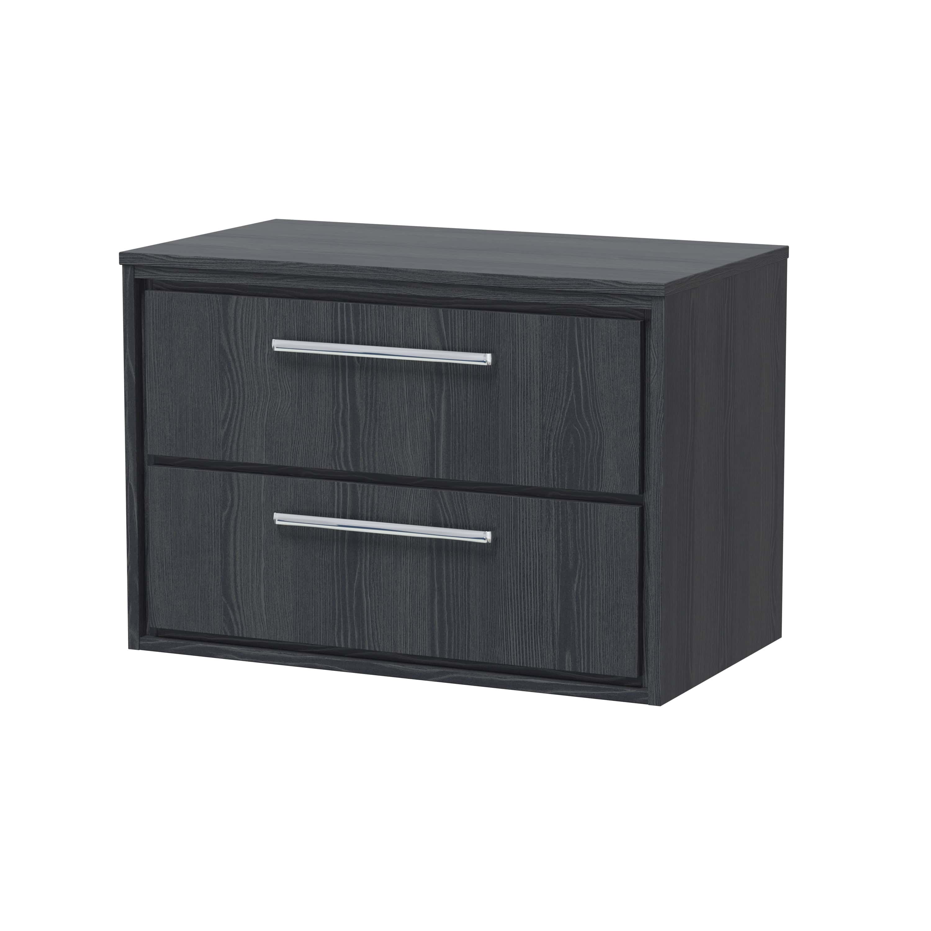 Modern dark grey bathroom cabinet with sleek silver handles, ideal for stylish bathroom storage and organisation. Perfect for contemporary bathroom decor and space-saving needs.