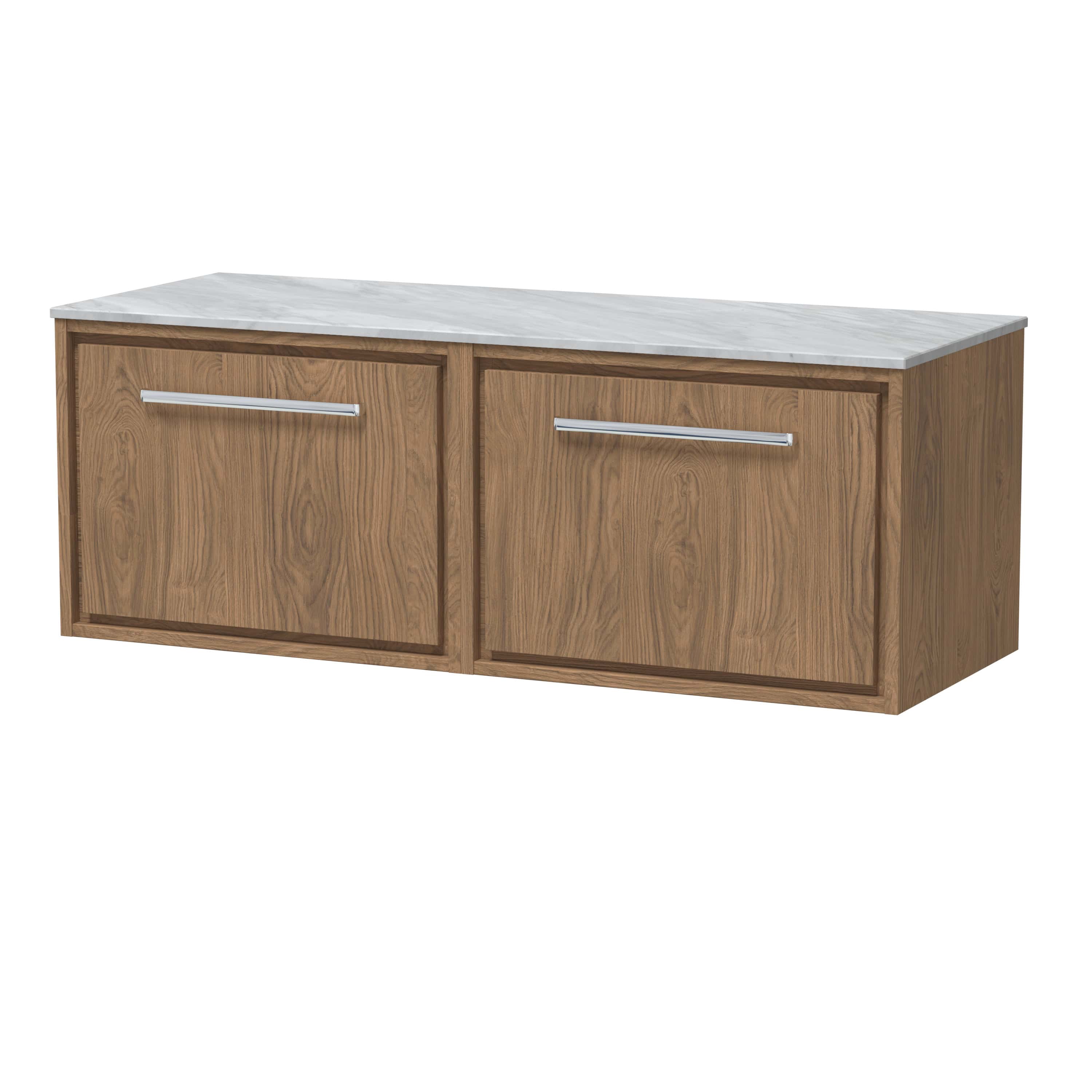 Solid oak bathroom vanity unit with marble top, modern design, ample storage space, ideal for contemporary bathrooms, durable and stylish, part of Bubly Bathrooms collection.