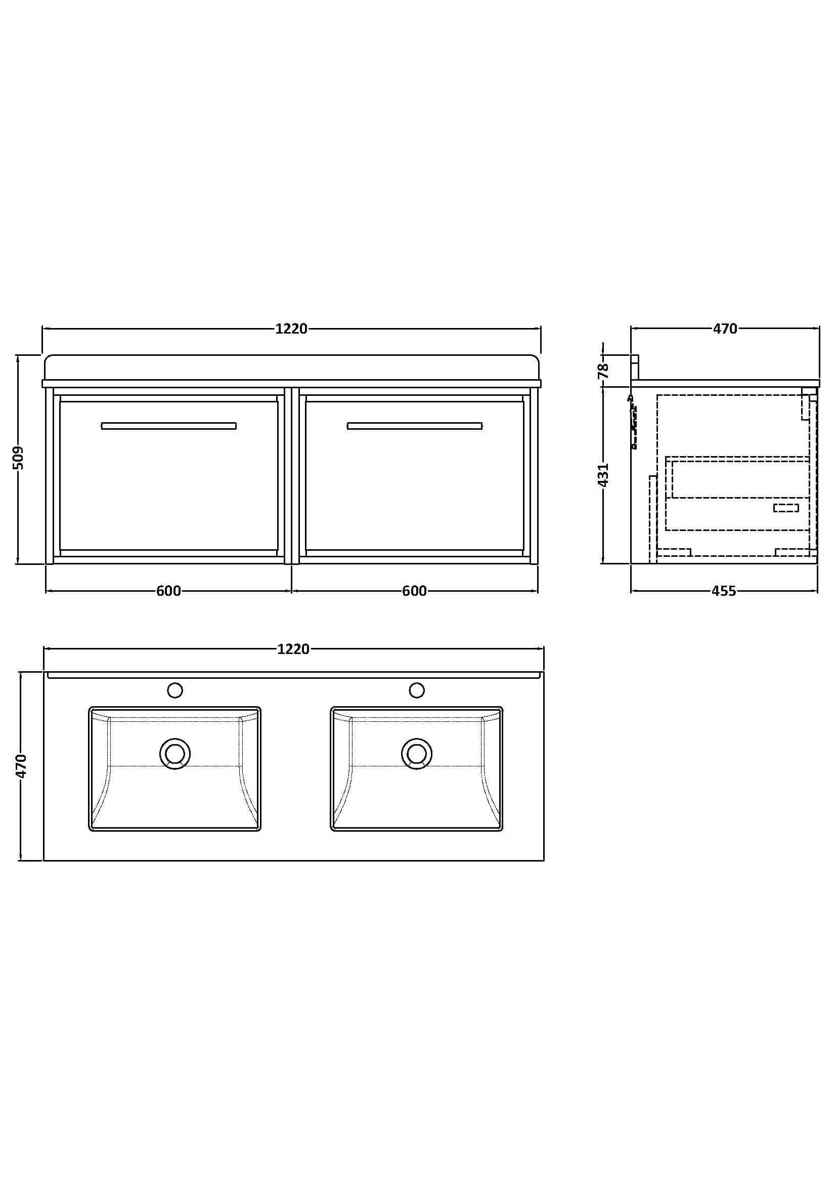 Double sink vanity unit with dimensions for modern bathroom design | Bubly Bathrooms.